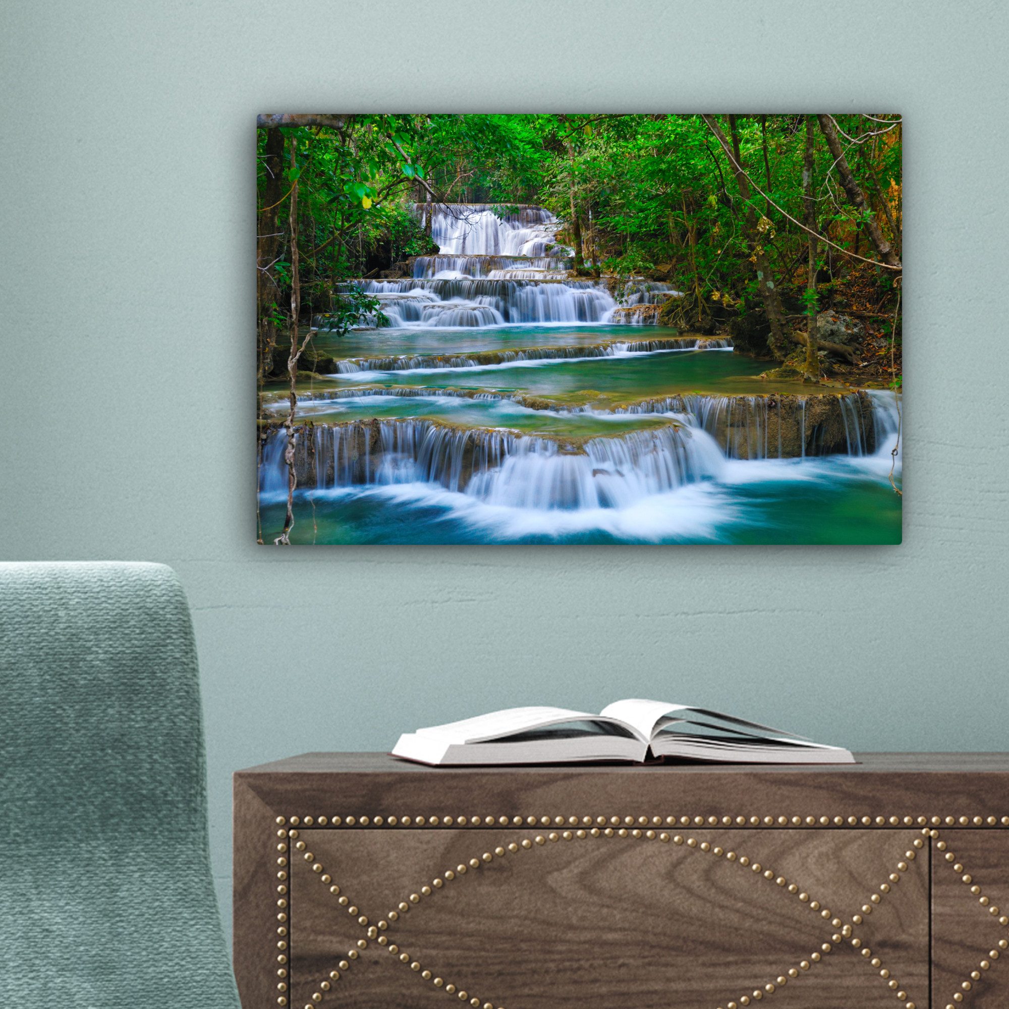 OneMillionCanvasses® Leinwandbild Wasserfall - Bäume - Natur - Dschungel, Fotodruck (1 St), Leinwand Canvas Wandbild, Wanddekoration 20x30 cm – Bild 3 von 5
