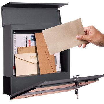 ML-DESIGN Briefkasten Wandbriefkasten Postkasten Mailbox, Anthrazit/Holzoptik 37x36,5x11cm Stahl Abschließbar 2 Schlüssel Modern