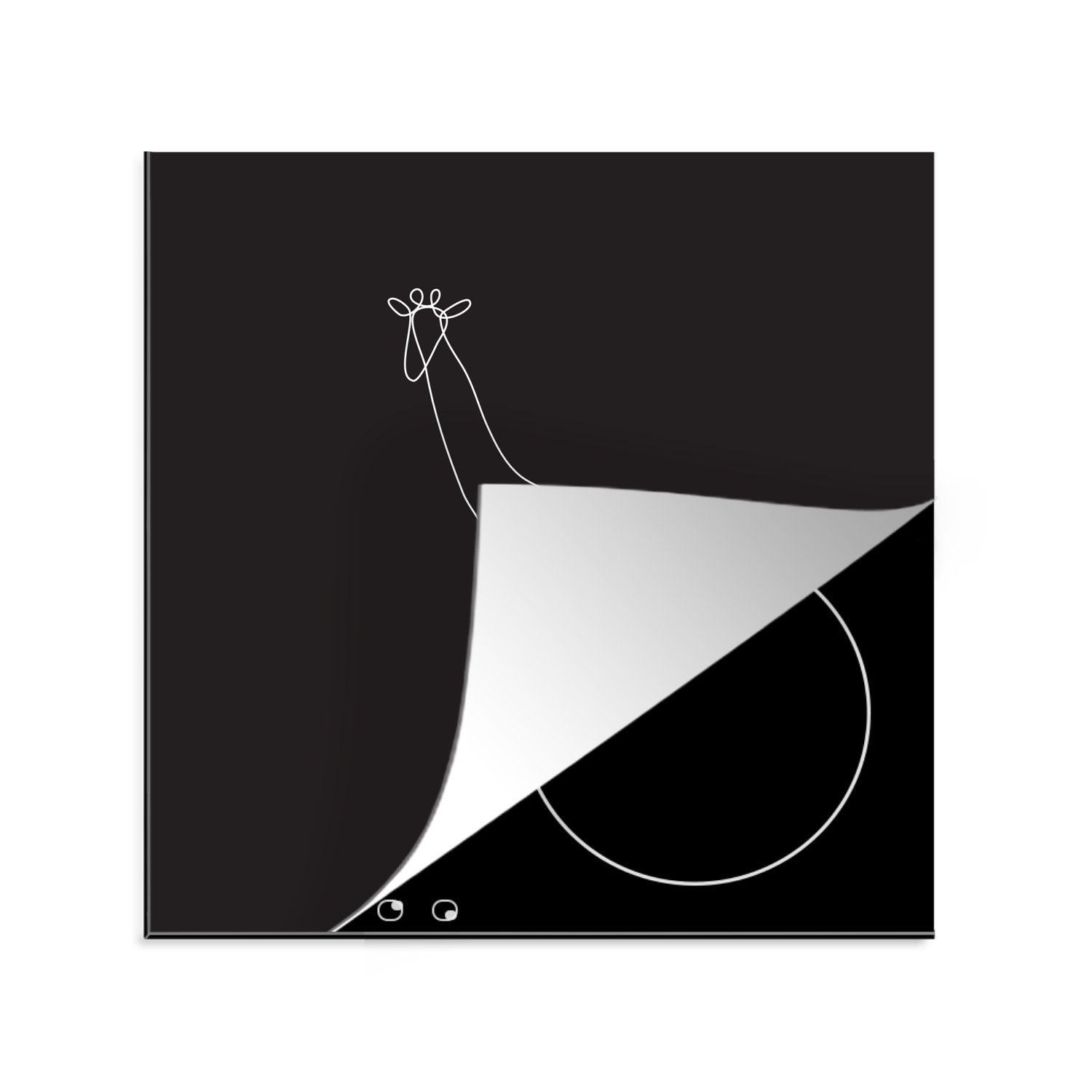 MuchoWow Herdblende-/Abdeckplatte Giraffe - Schwarz - Weiß - Tiere, Vinyl, (1 tlg), 78x78 cm, Ceranfeldabdeckung, Arbeitsplatte für küche | Herdabdeckplatten