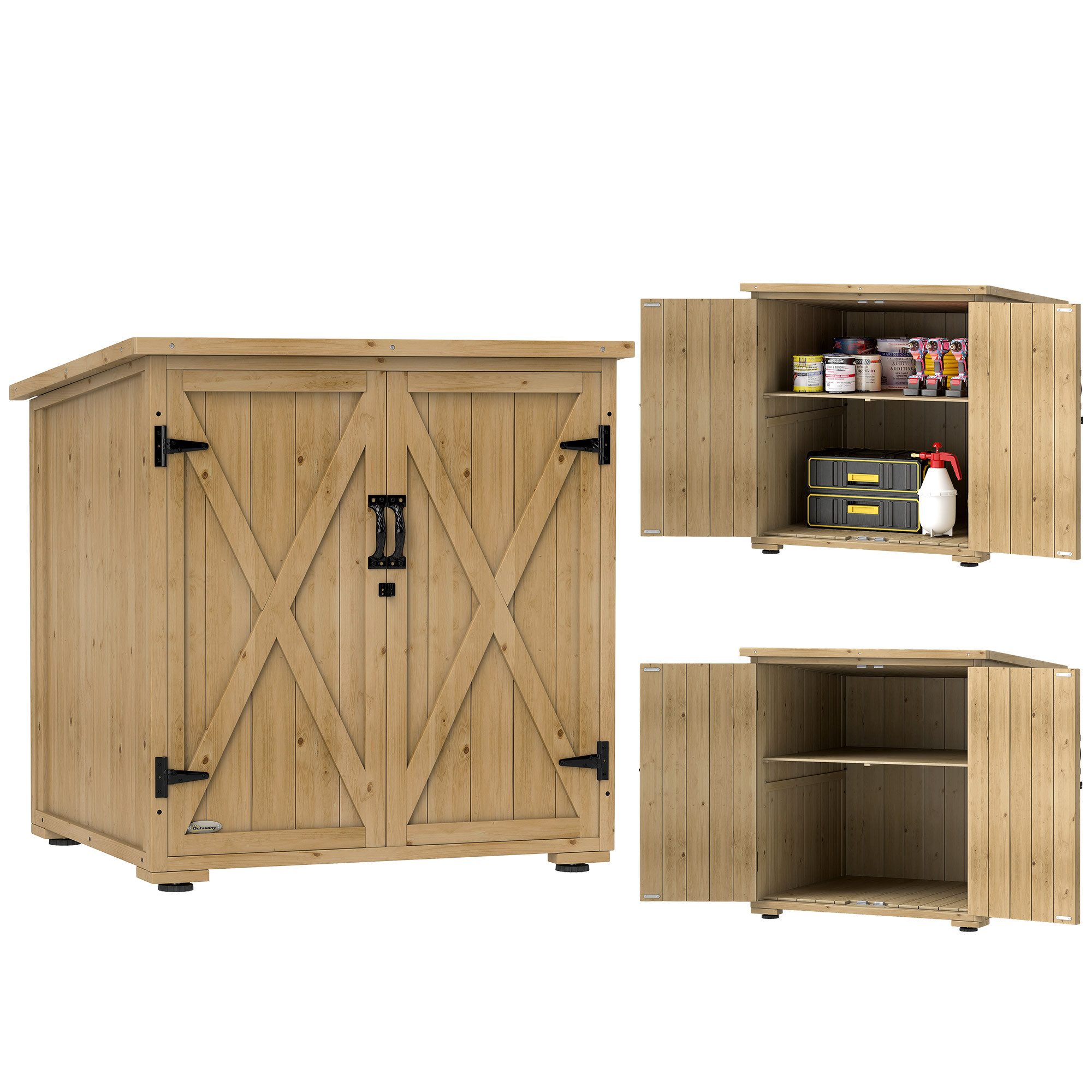 Outsunny Garten-Geräteschrank Gartenschrank, Wetterfester Geräteschuppen mit Doppeltür, BxT: 77.5x88 cm, (Gartenschuppen, 1 St., Holzschrank), für Garten, Balkon, Natur, 77,5 x 88 x 90 cm