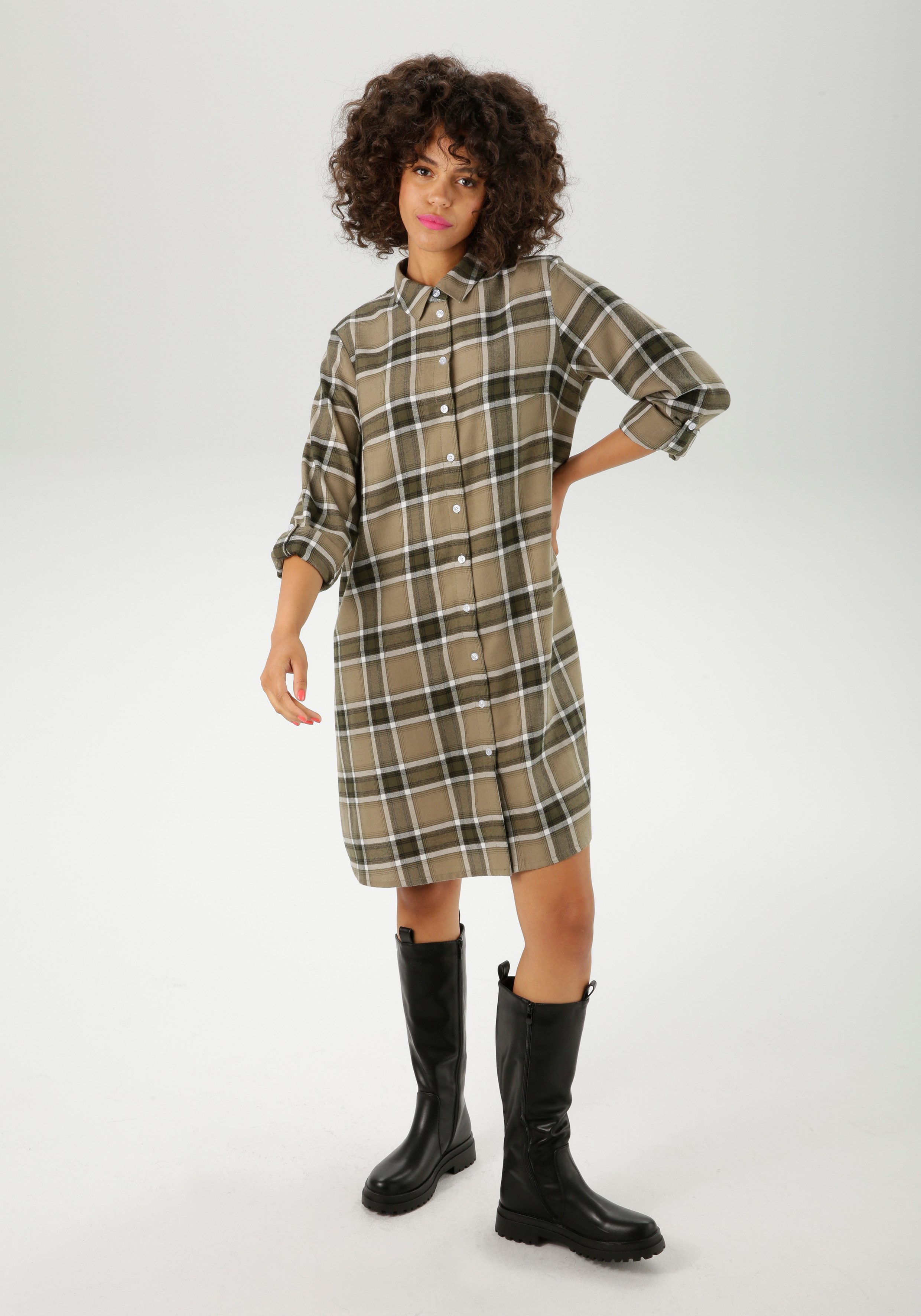 Aniston CASUAL Hemdblusenkleid im trendfarbigen Karo-Dessin günstig online kaufen