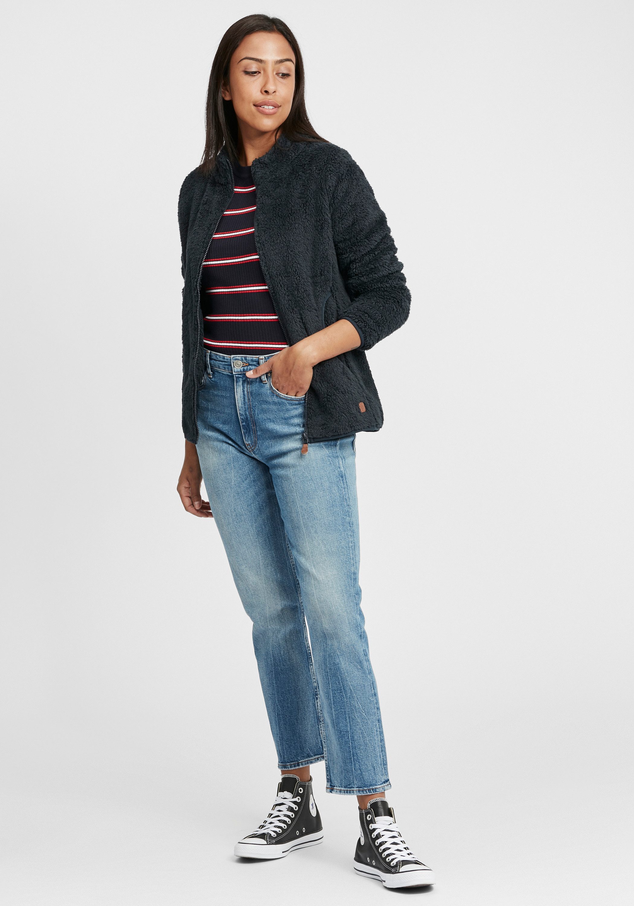 OXMO Kapuzensweatjacke OXTelsa Sweatshirtjacke aus Teddy-Fleece Stoff günstig online kaufen