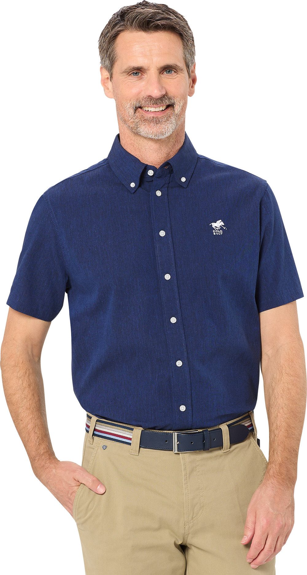 Polo Sylt Kurzarmhemd kurzarm aus reinem Naturmaterial in edler Melé-Optik