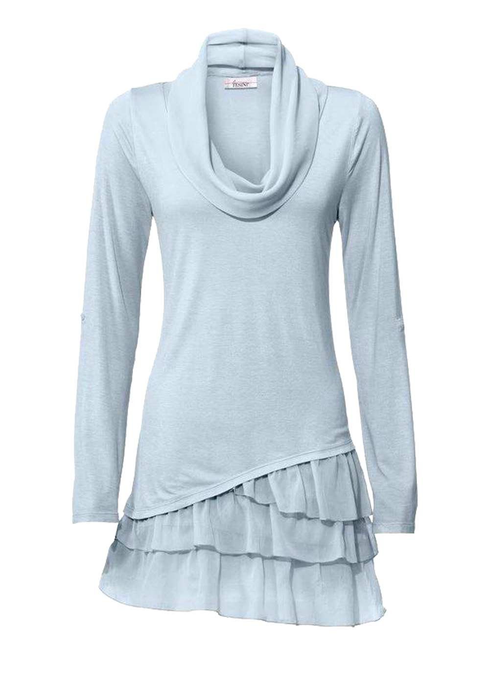 Wasserfallshirt hellblau Designer-Shirt LINEA Damen 2-in-1, heine TESINI