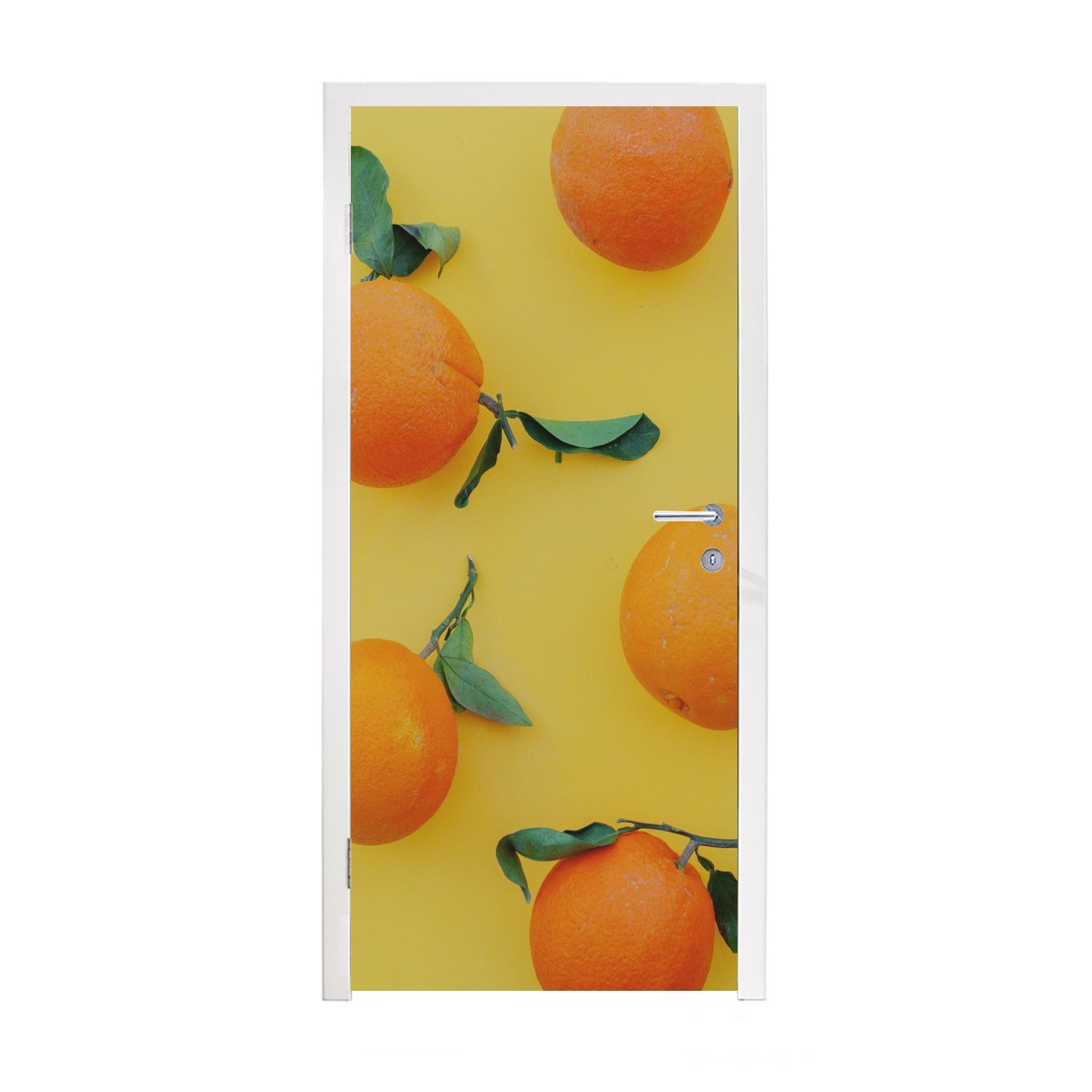 St), bedruckt, - cm Tür, Türaufkleber, - Fototapete Zitrone (1 für 75x205 Matt, MuchoWow Türtapete Orange Gelb,