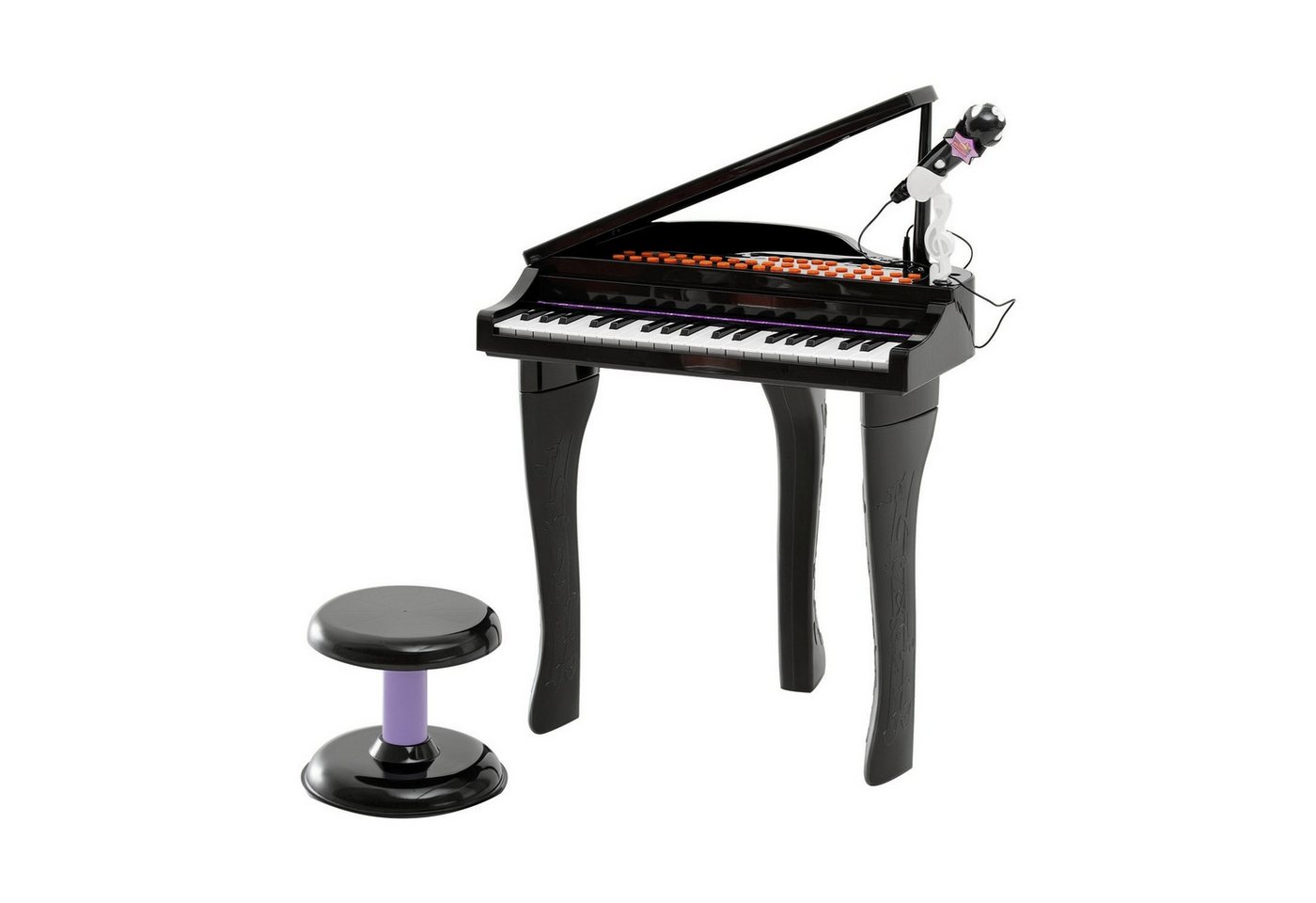 HOMCOM Spielzeug-Musikinstrument Keyboard Kinder mit Mikrofon, LED-Lehrmodus, Piano schwarz, (Mini-Klavier, 2 tlg., MP3 USB inkl. Hocker 37 Tasten), Schwarz 48 x 39 x 69 cm