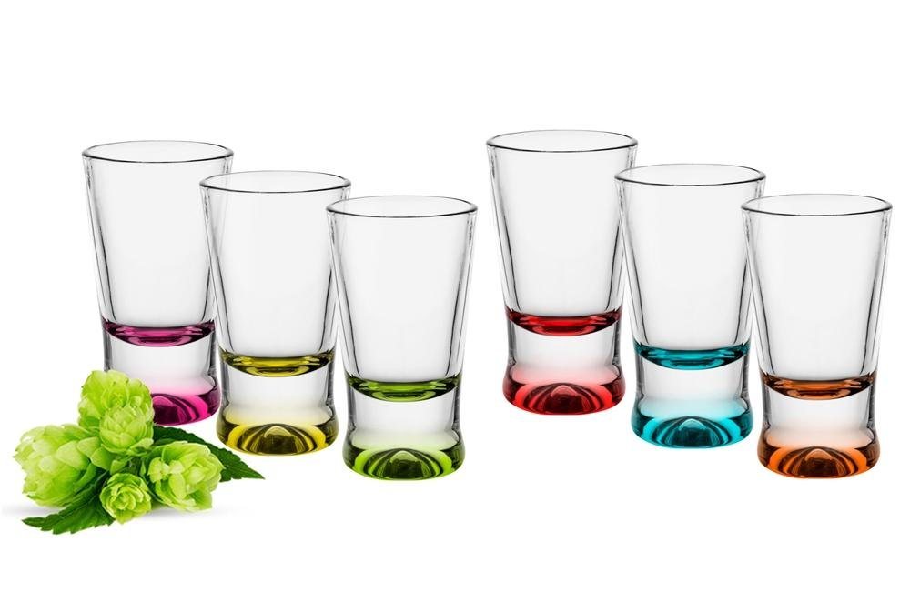 Sendez Schnapsglas 6 Schnapsgläser bunte Gläser Schnaps Shots Stamper Wodkagläser, 6-tlg., Glas
