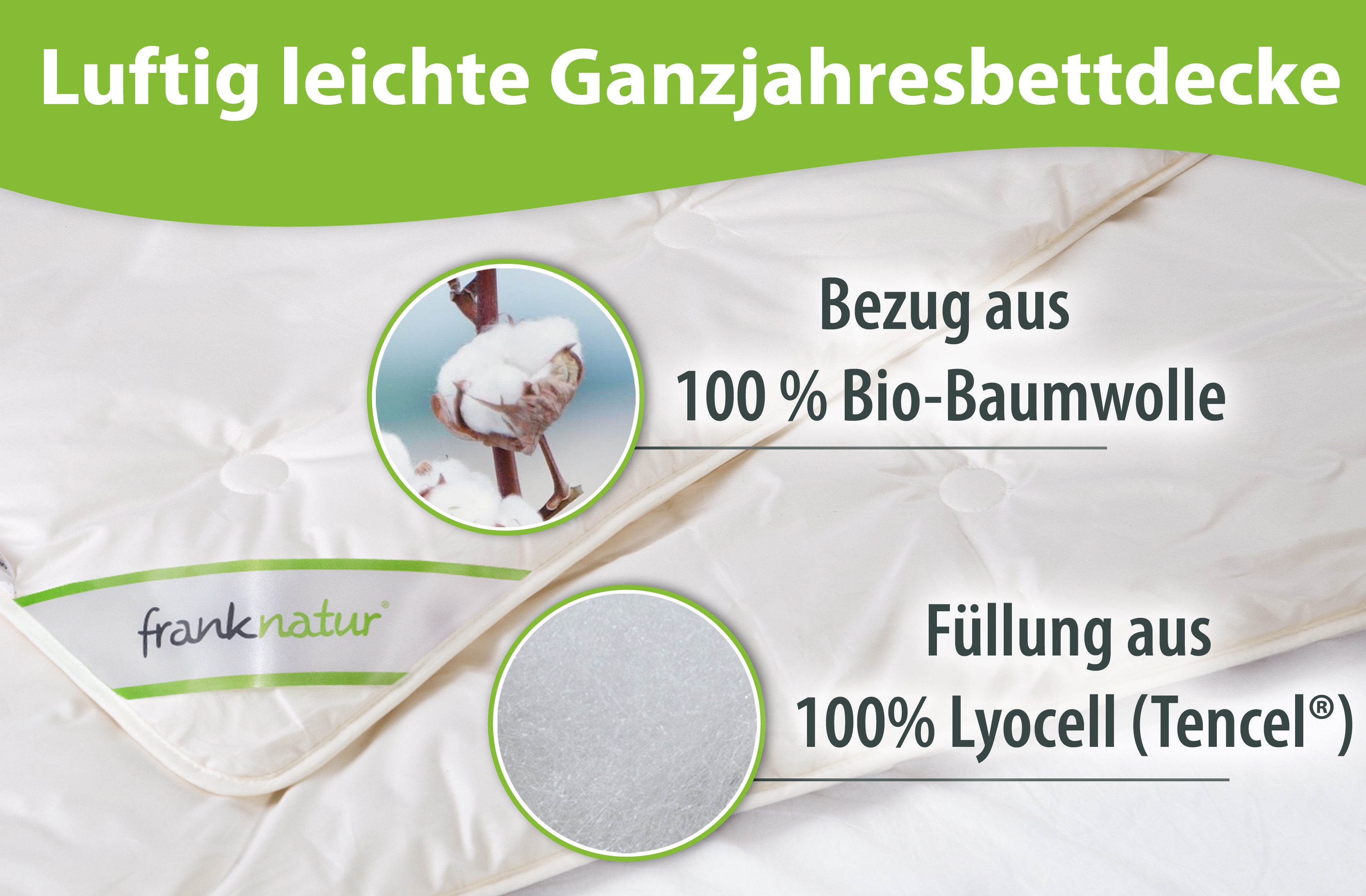 franknatur Naturfaserbettdecke Ganzjahresdecke Lyocell Bio, Füllung: 100% L günstig online kaufen