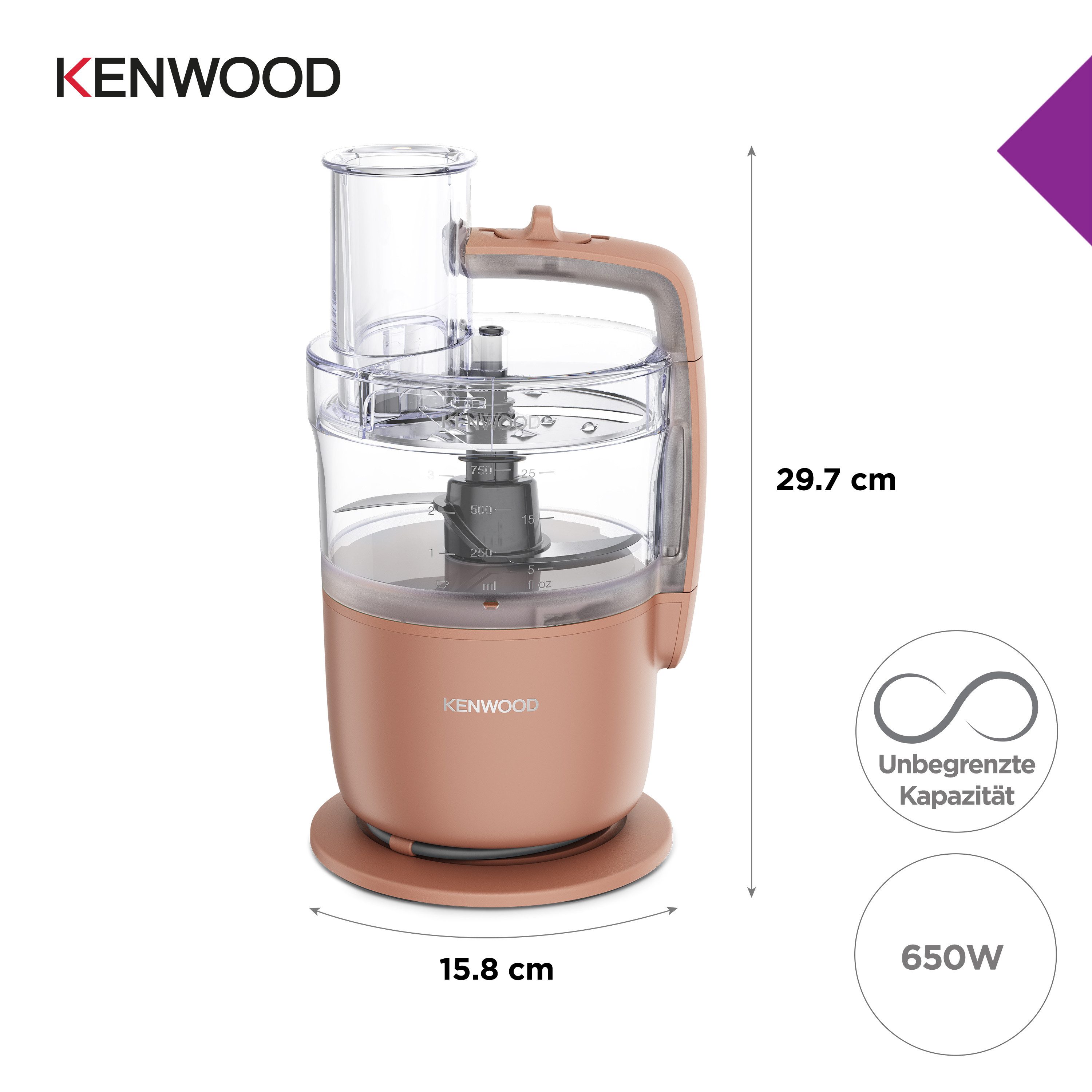 KENWOOD Kompakt-Küchenmaschine, 650 W, Schneiden, Reiben, Pürieren und Teig Kneten, 650W