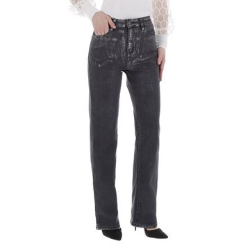 Ital-Design Straight-Jeans Damen Party & Clubwear (86359024) Destroyed-Look Glänzend High Waist Jeans in Dunkelgrau