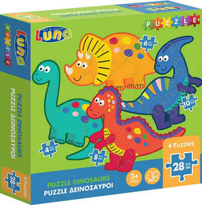 Diakakis Puzzle Dinosaurier Lernpuzzle 4in1 28-tlg. 4/6/8/10, Puzzleteile