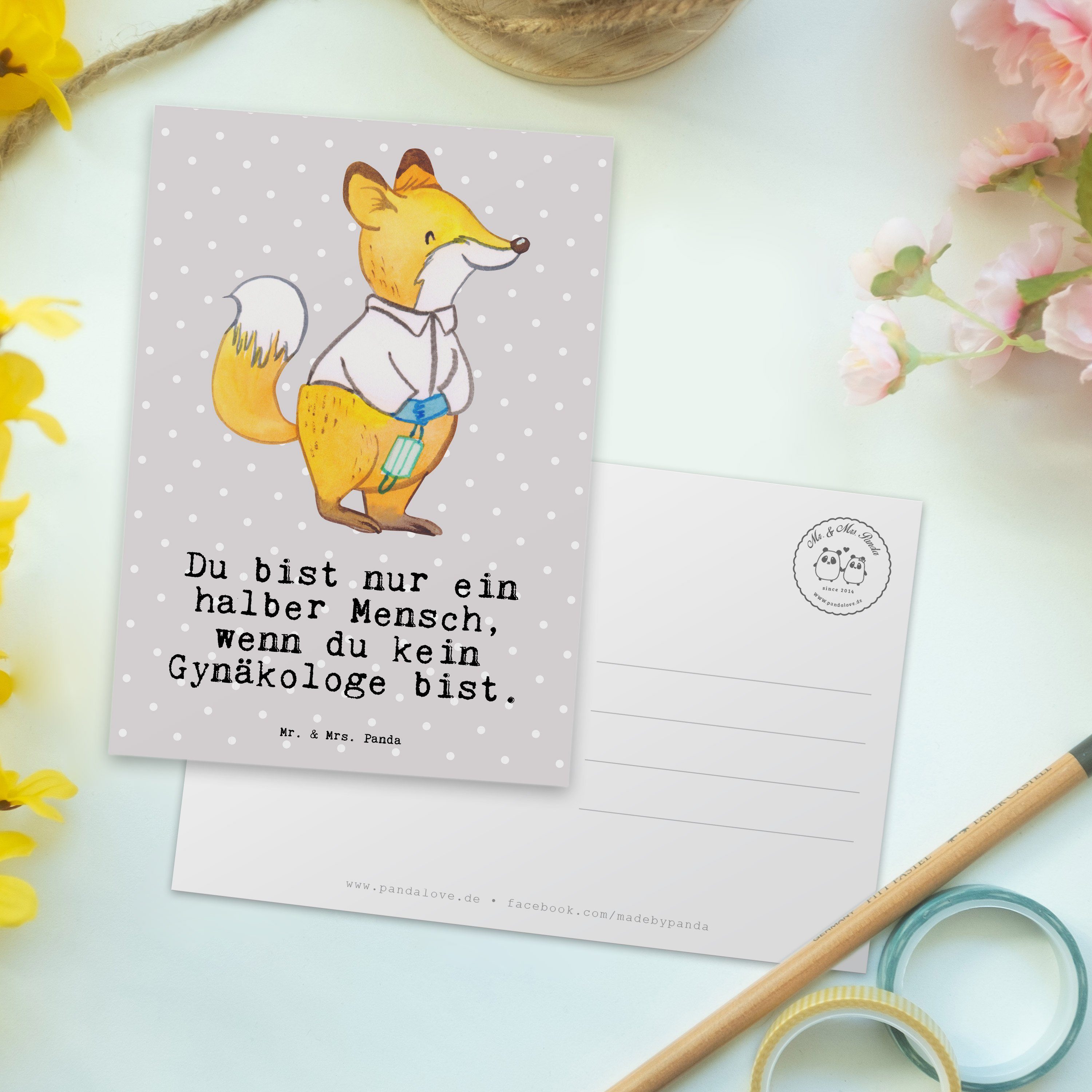 & Geschenk, Panda Gynäkologe Herz Postkarte mit Mrs. Pastell Geschenk - Grau Mr. - Krankenhaus,