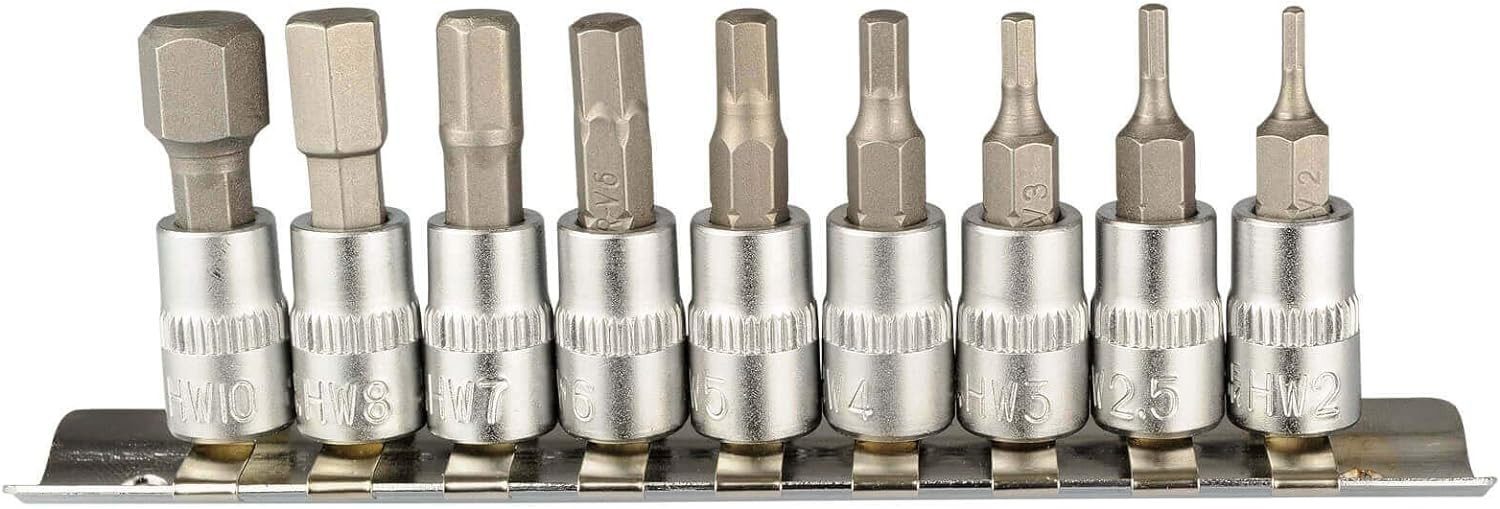 Bit- und Steckschlüsselset Haskyy Innensechskant-Bits Set - Steckschlüssel 9-teilig 2-10mm