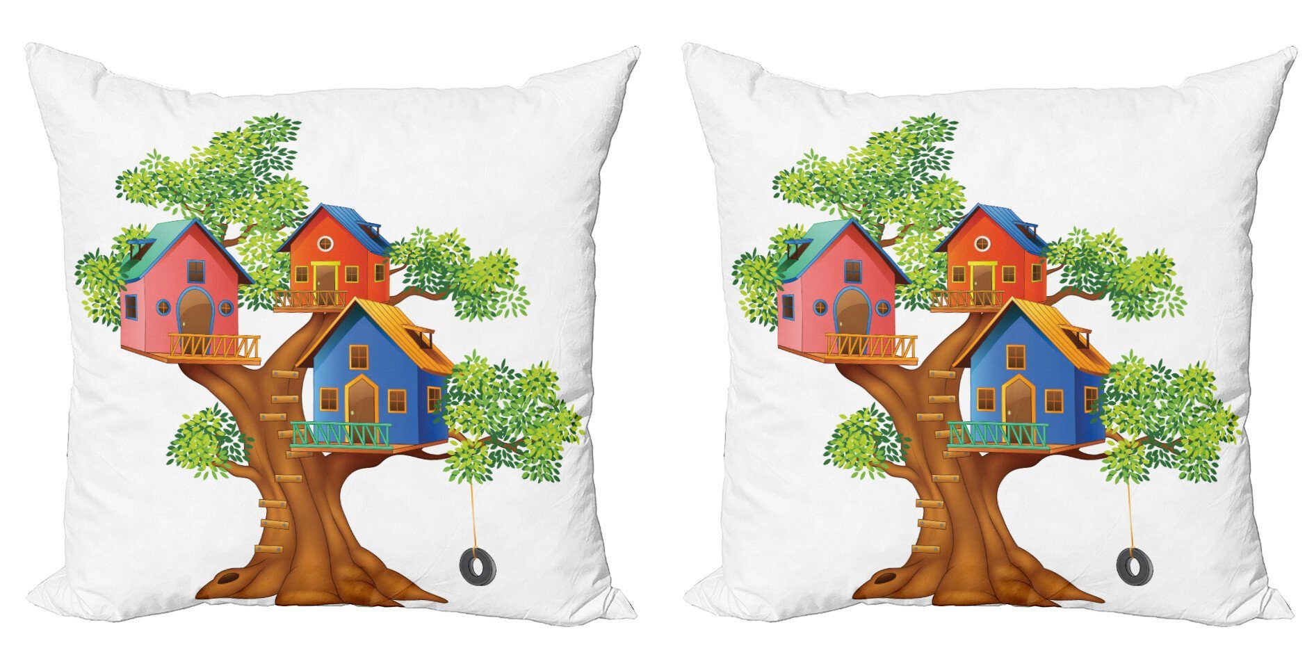 Stück), Cottages Digitaldruck, Cartoon Kissenbezüge Doppelseitiger Abakuhaus (2 Baumhaus Accent Modern