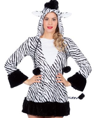 Karneval-Klamotten Kostüm Zebra Tierkostüm Damen mit Kapuze, Damenkostüm Zebrakleid Erwachsene Karneval