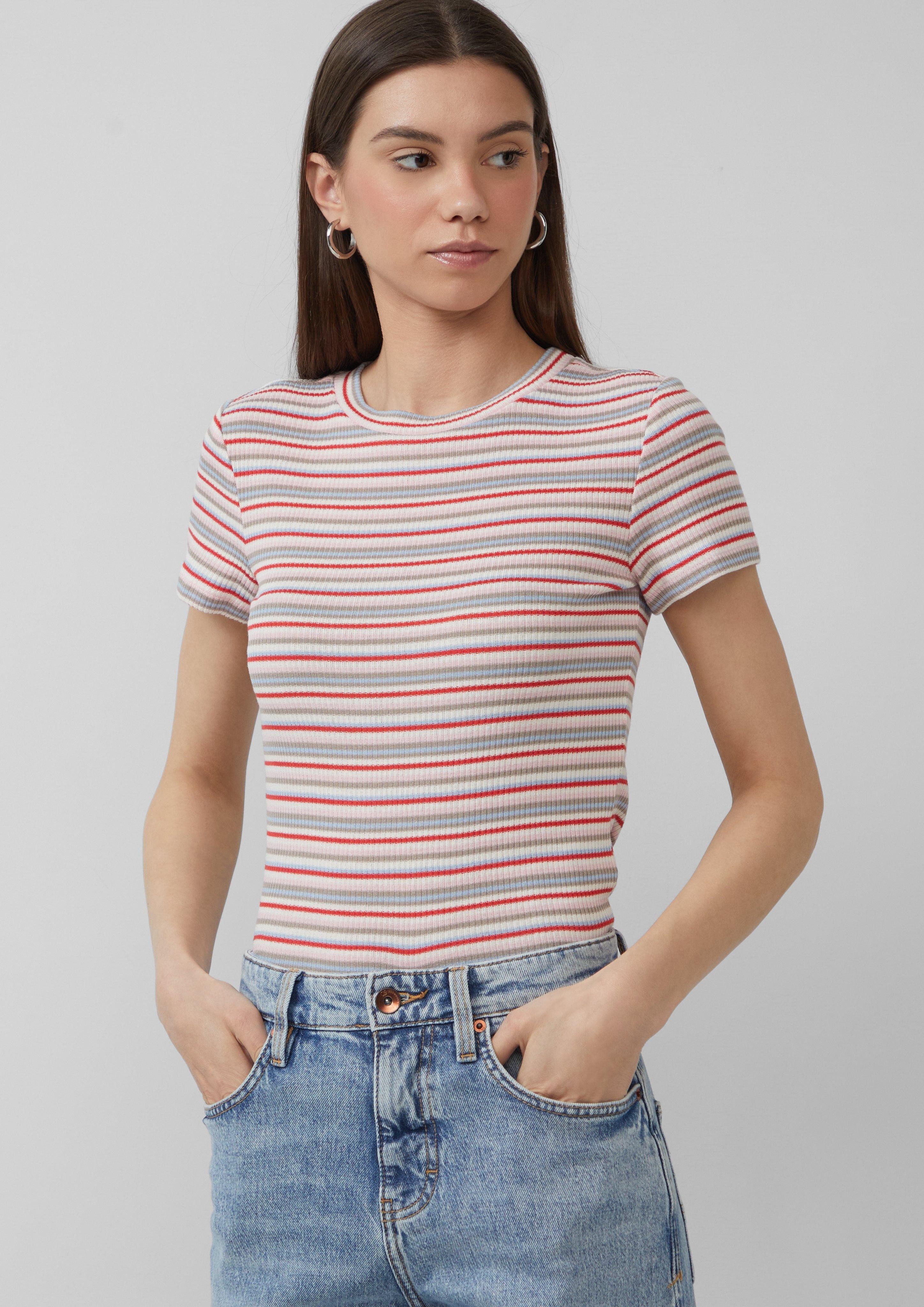 QS Kurzarmshirt schmal geschnittenes Ringelshirt günstig online kaufen