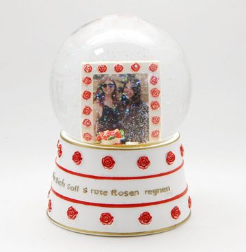 Snowglobe-for-you Schneekugel Foto-Schneekugel 100mm Glas gefüllt Sockel verziehrt Rosen Rahmen