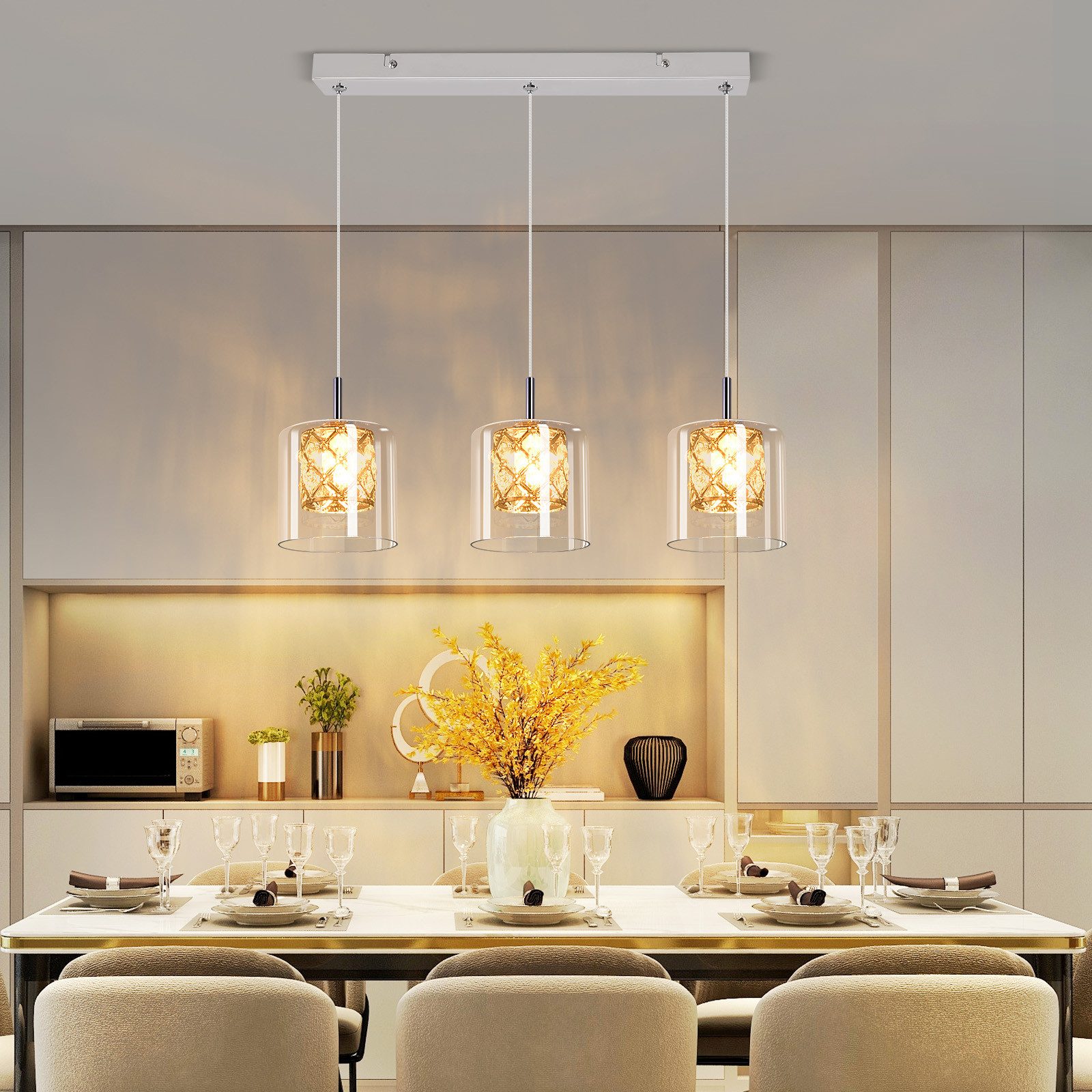 Nettlife Pendelleuchte Esszimmer Kristall Glas G9 Modern Hängeleuchte 120CM günstig online kaufen