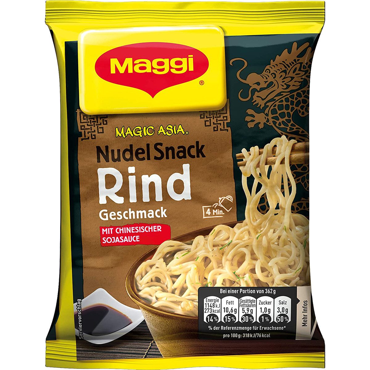 MAGGI Fertiggericht, Maggi Magic Asia Nudel Snack mit Rind Geschmack Instant Nudeln 62g