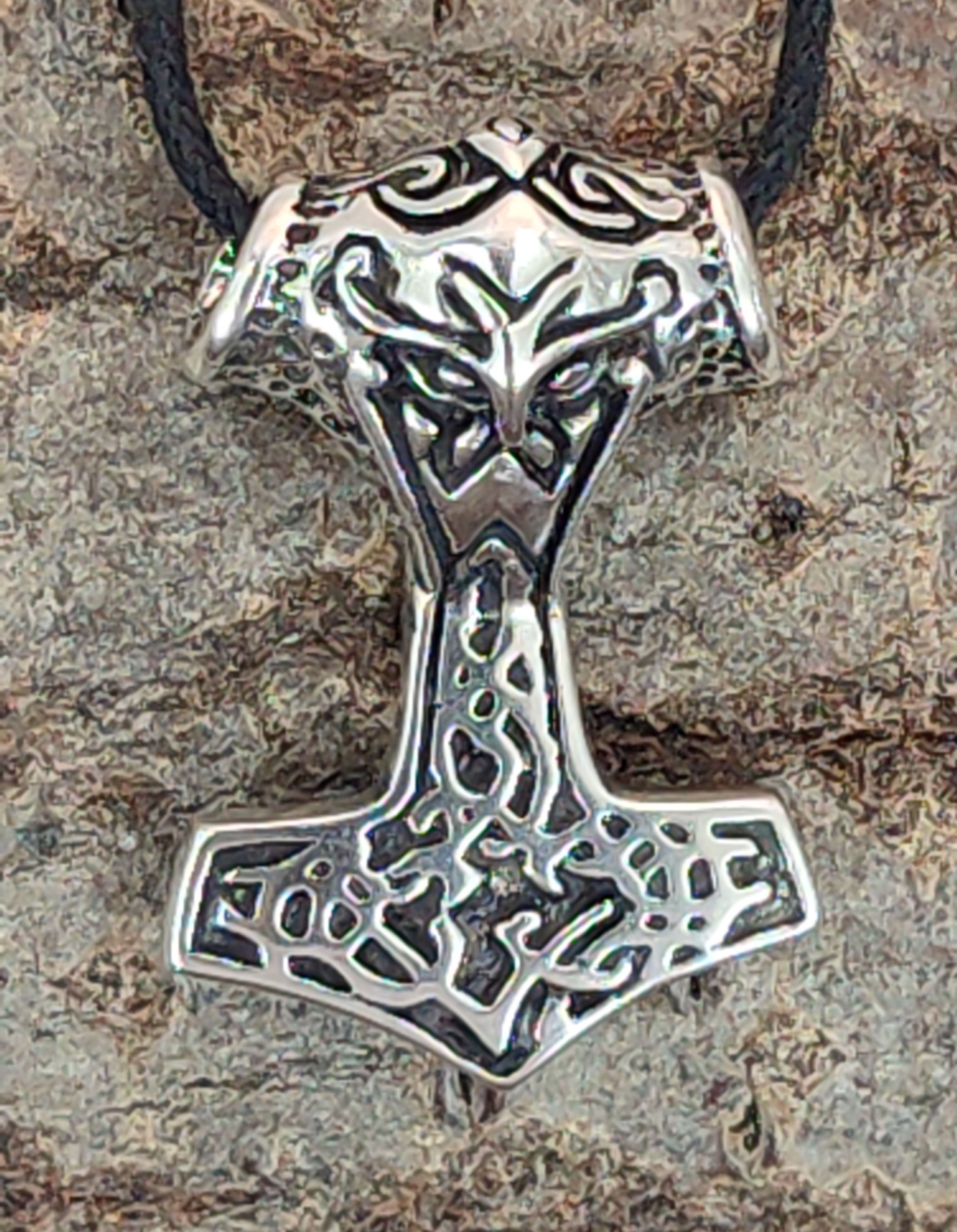 Kiss Kettenanhänger Thorhammer Thorshammer Silber Mjölnir Odin Anhänger of Leather Thor 925