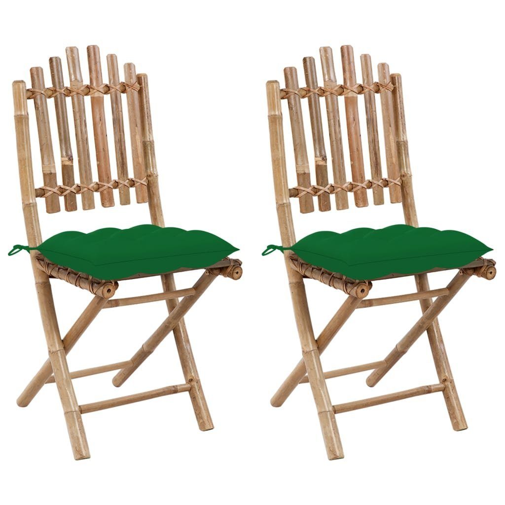 vidaXL Gartenstuhl Klappbare Gartenstühle 2 Stk. mit Kissen Bambus (2 St) Grün | Grün