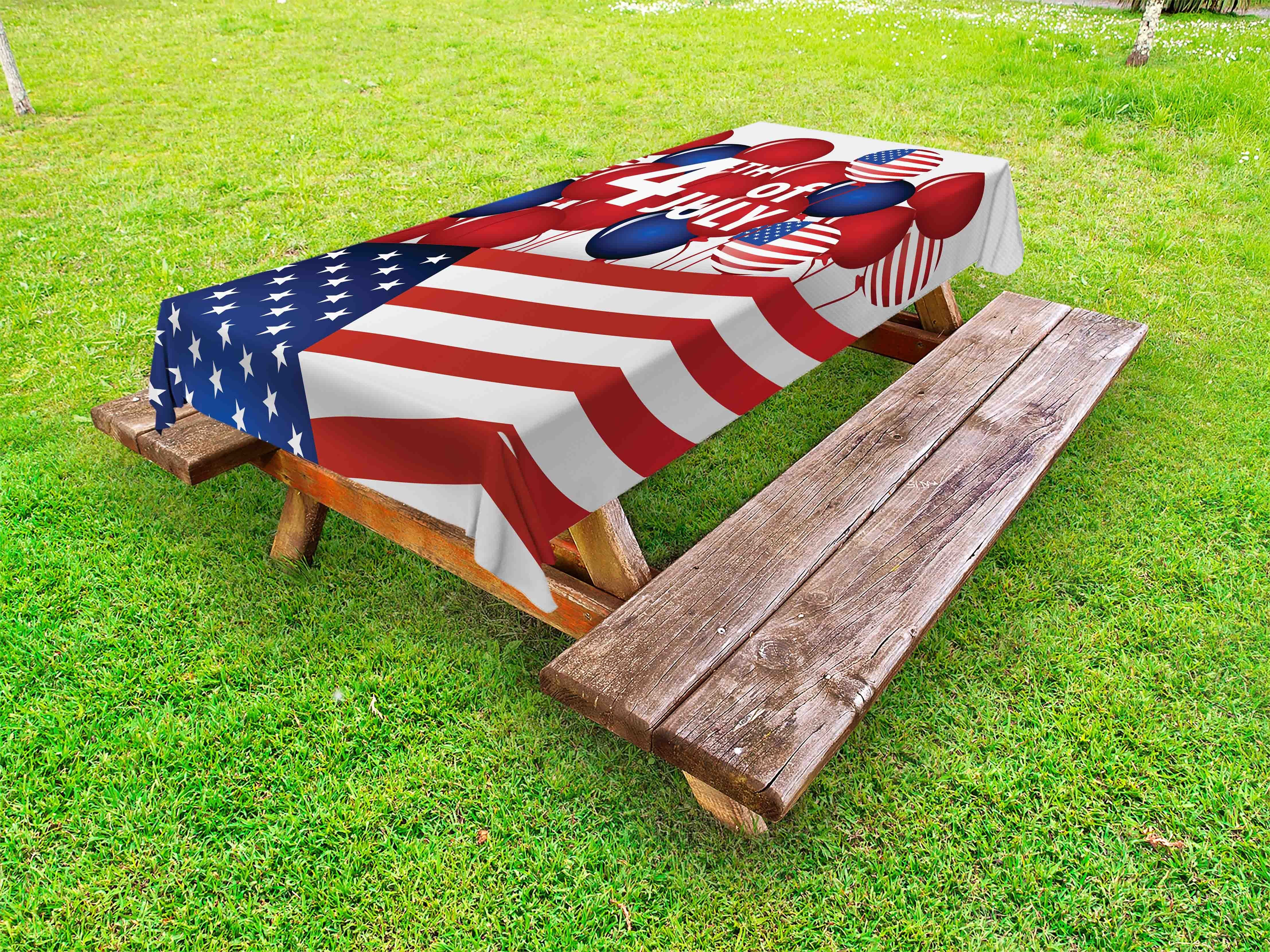 Abakuhaus Tischdecke dekorative waschbare Picknick-Tischdecke, Vierter Juli US-Flagge und Ballone