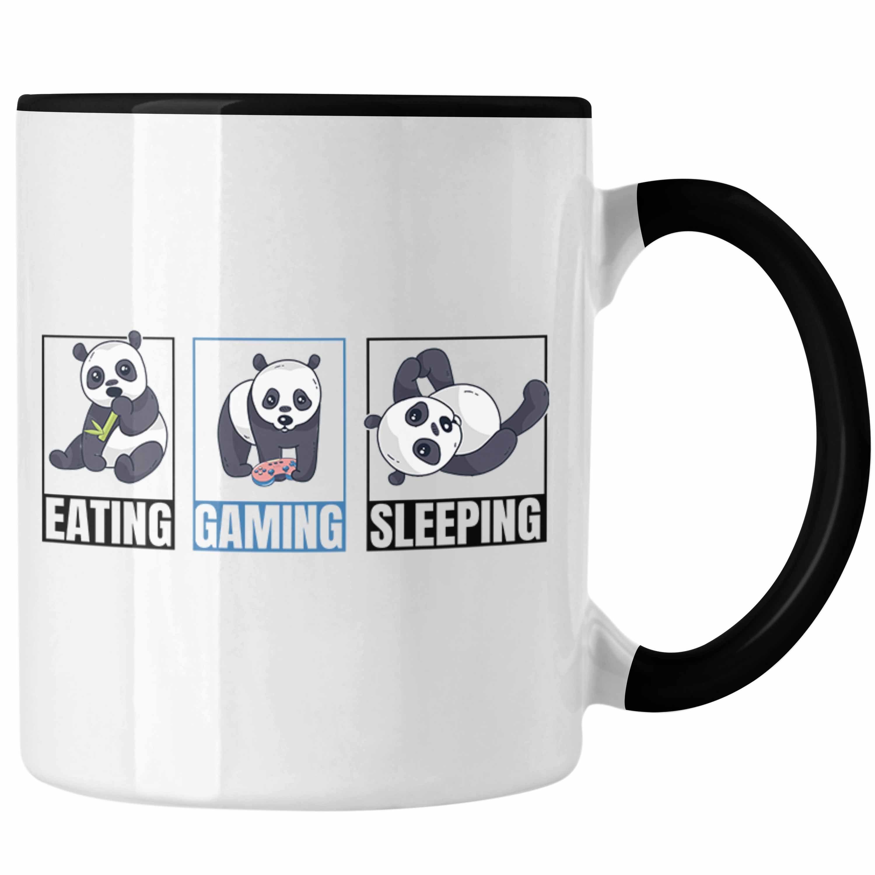 Trendation Tasse Trendation - Lustige Panda Tasse Geschenk Gamer Gaming Zocker Geschenkidee für Jungs Schwarz