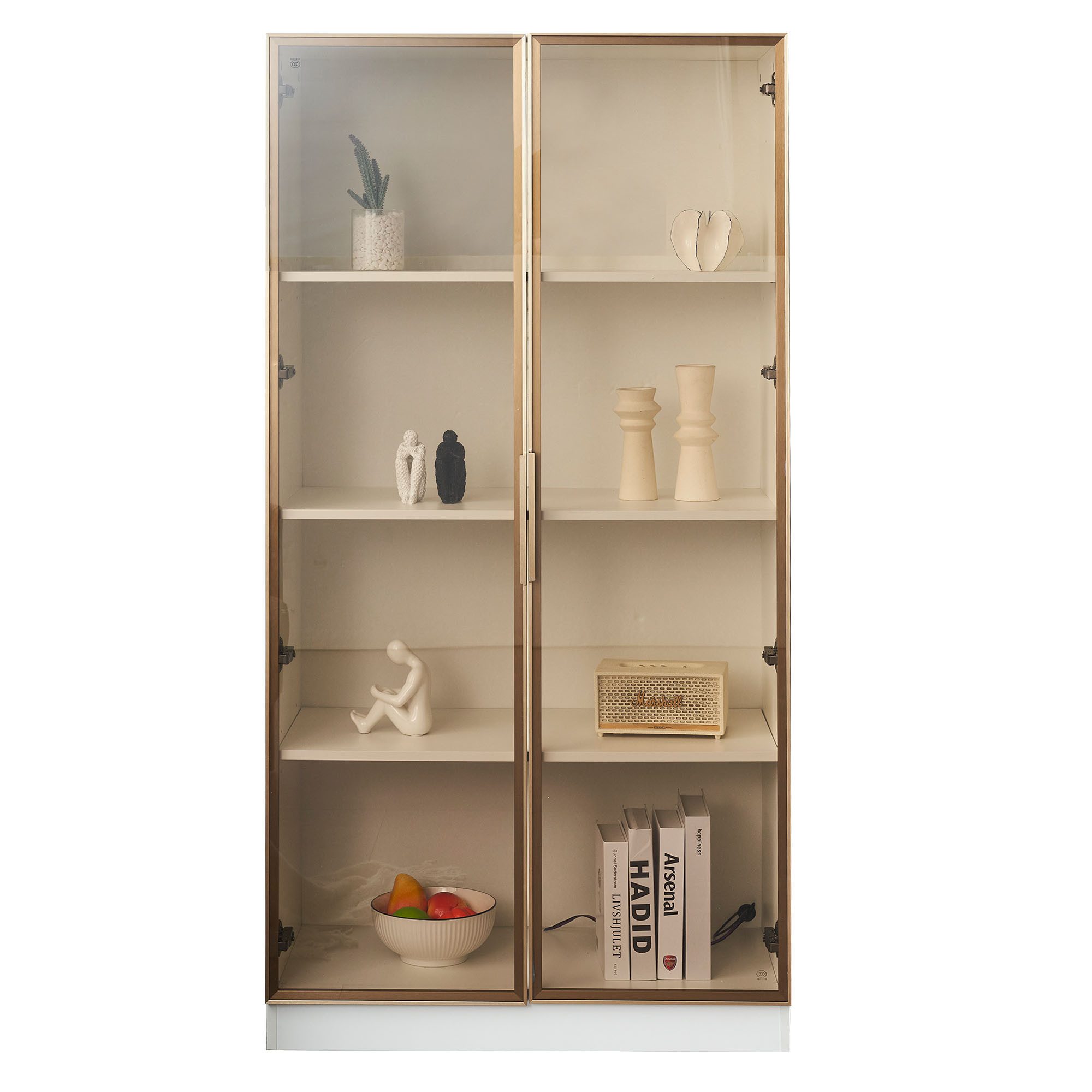 REDOM Standvitrine Vitrinenschrank Glasvitrine Bücherschrank Büroschrank Vitrine Schrank (Hochschrank mit LED-Beleuchtung und höhenverstellbaren Einlegeböden, 2-St., Aktenschrank Sammlervitrine Wohnzimmerschrank mit 4 Türen 8 Fächern) Bücherregal für Wohnzimmer Küche Esszimmer Büro 80*40*160+80*40*160 cm