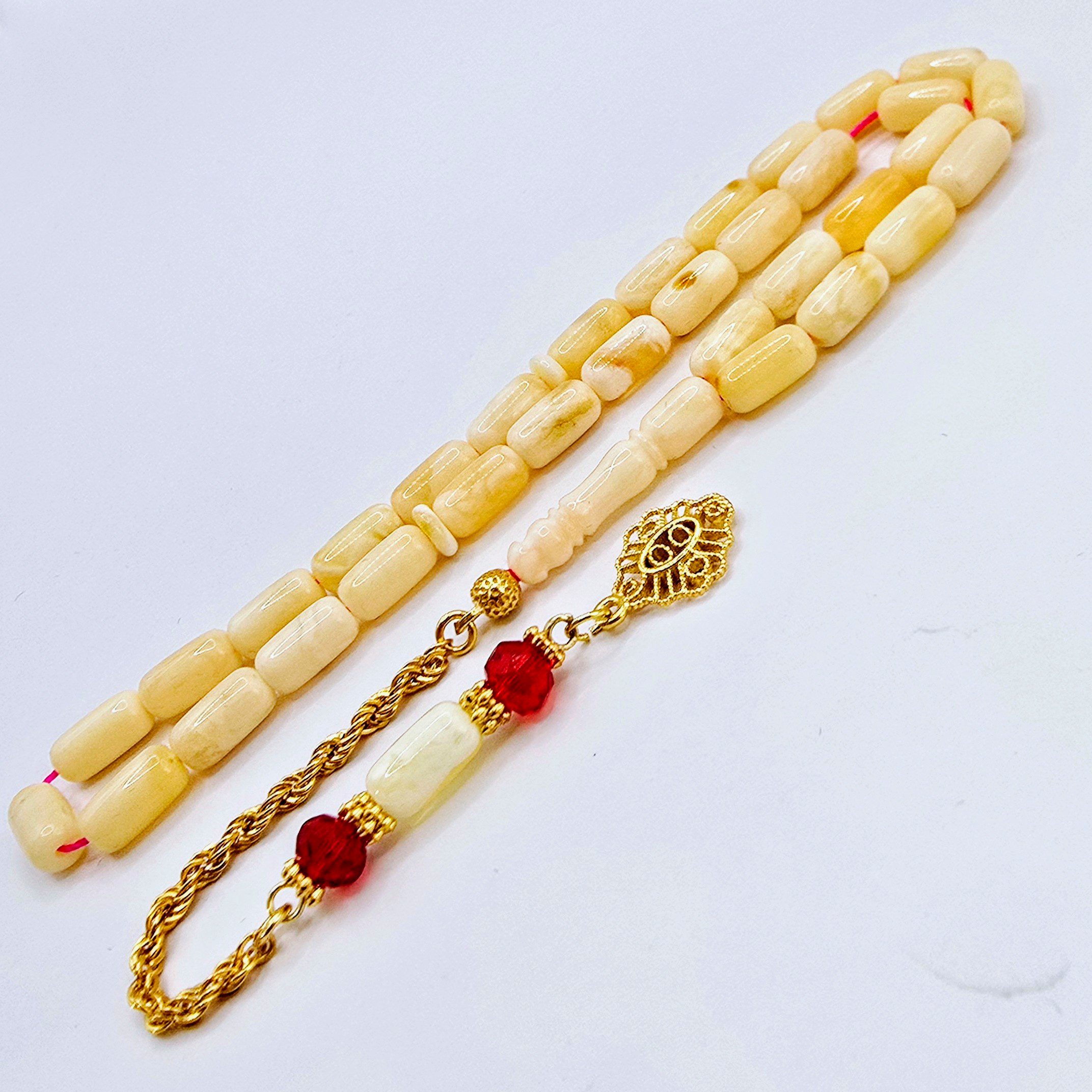 M-Punkt24 Kettenanhänger Tesbih Damla Kehribar Bernstein 9 Gr Rosary Prayerbeads Gebeteskette (inkl. Etui), 925 Sterling Silber, Bernstein, Kehribar, Damla