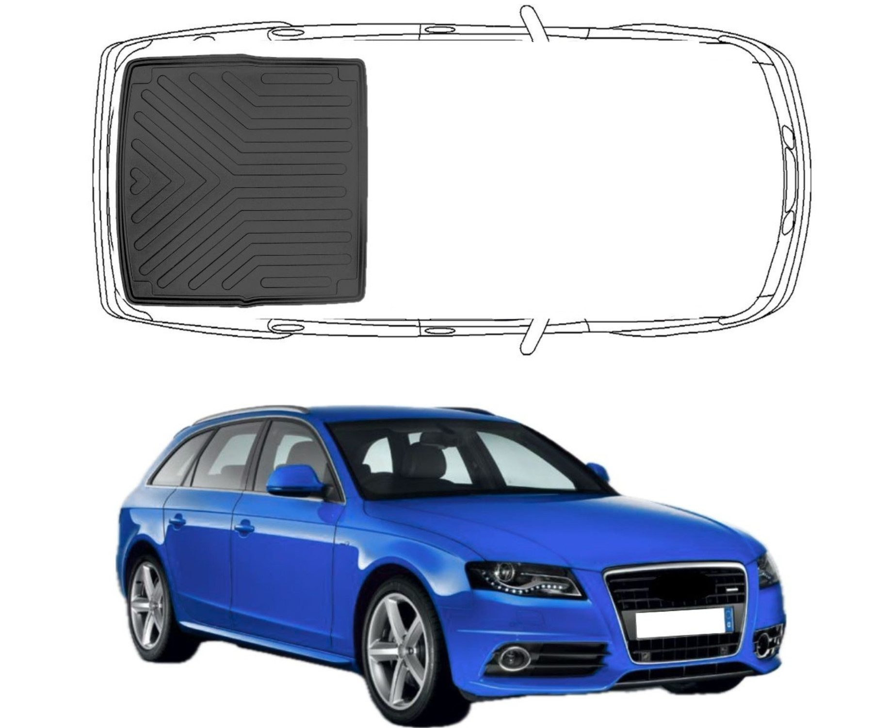 Trimak Passform-Fußmatten Oder Kofferraumwanne Oder Set kompatibel mit Audi A4, Audi A4 B8 Avant 2008-2015 Kofferraummatte TPE Antirutschmatte