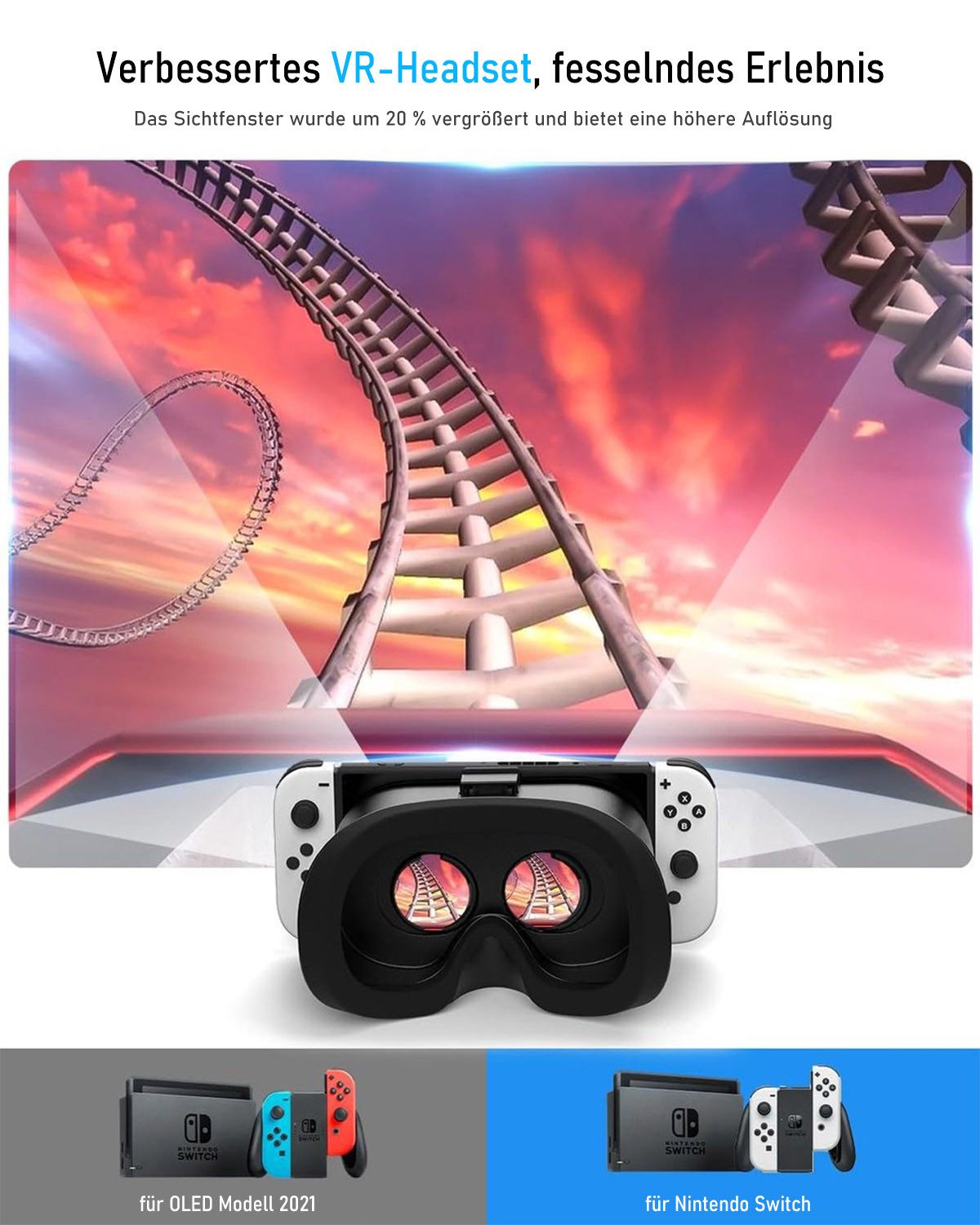 KINSI VR Kopfgurt Zubehör für Switch OLED, verstellbar, 3D Hochauflösung Virtual-Reality-Helm (Verstellbare Gläser, verstellbares Kopfband)