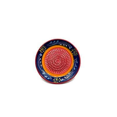Kaladia Multireibe Reibeteller in blau und rot mit Sonnenmusterung, Keramik, handbemalte Küchenreibe - Made in Spain