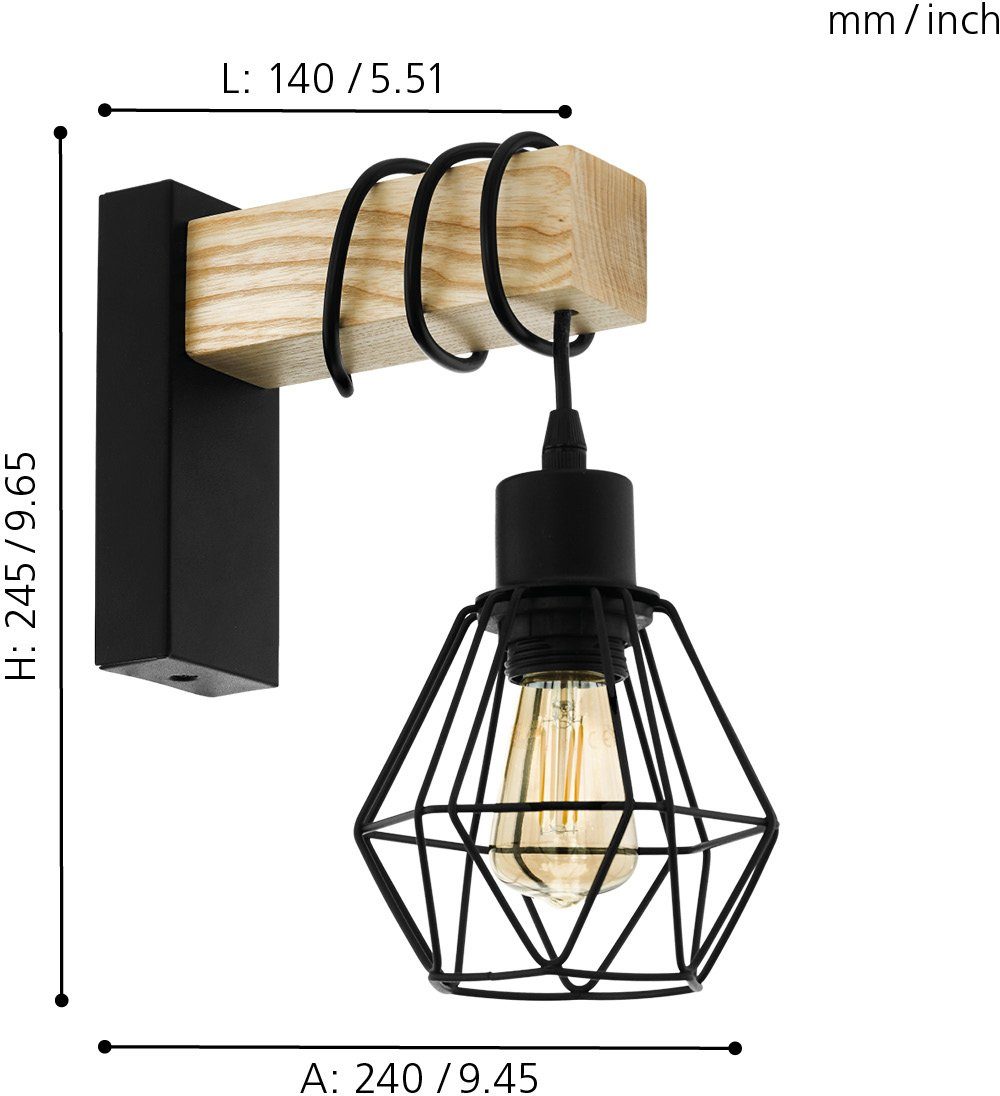 Industrial Retro 5, E27 EGLO Leuchtmittel, TOWNSHEND ohne Fassung: Wandleuchte Lampe im Wandleuchte Design, Vintage