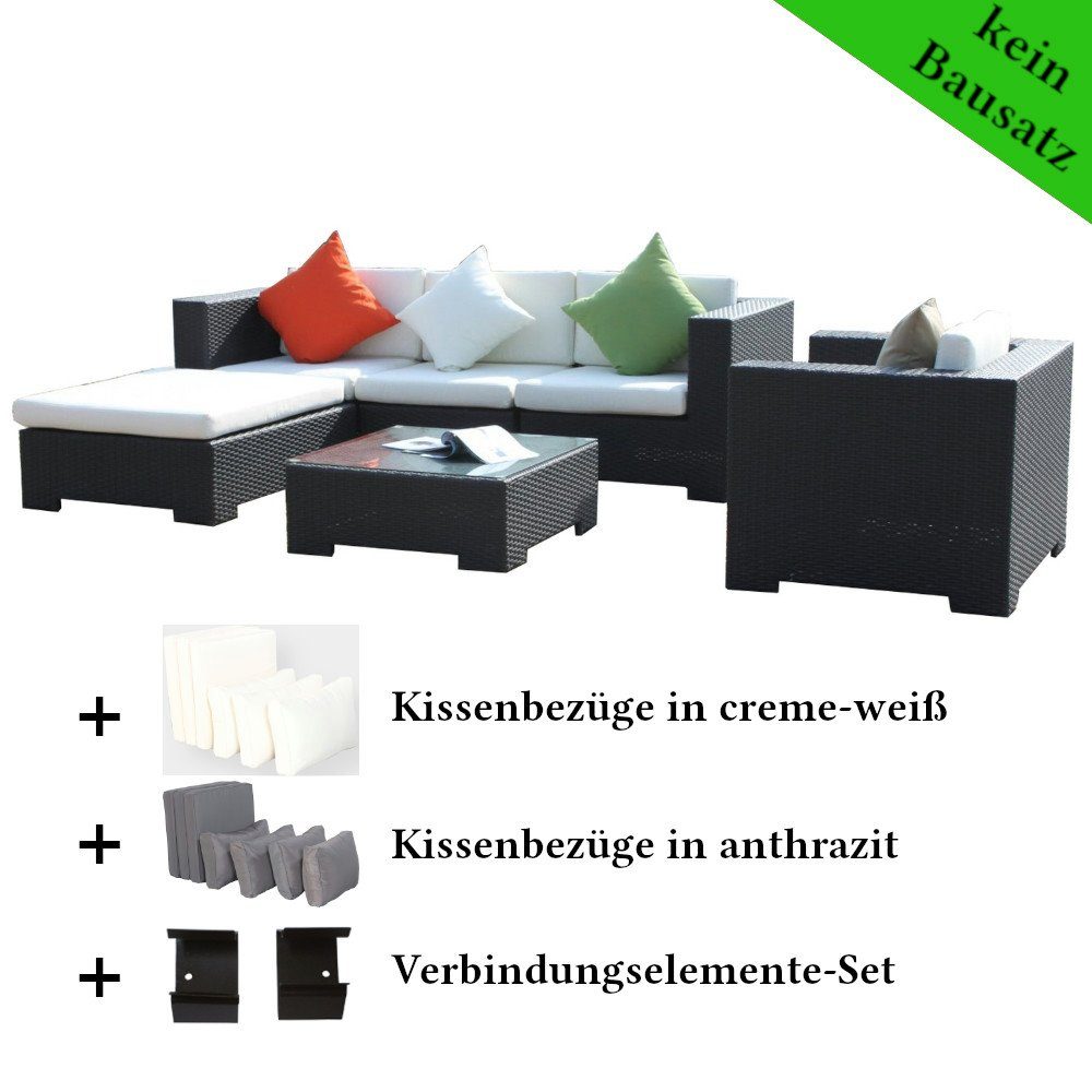 LinJa Gartenlounge-Set Poly Rattan Gartenmöbel Georgia schwarz Alu Garnitur Lounge Garten, (Set)
