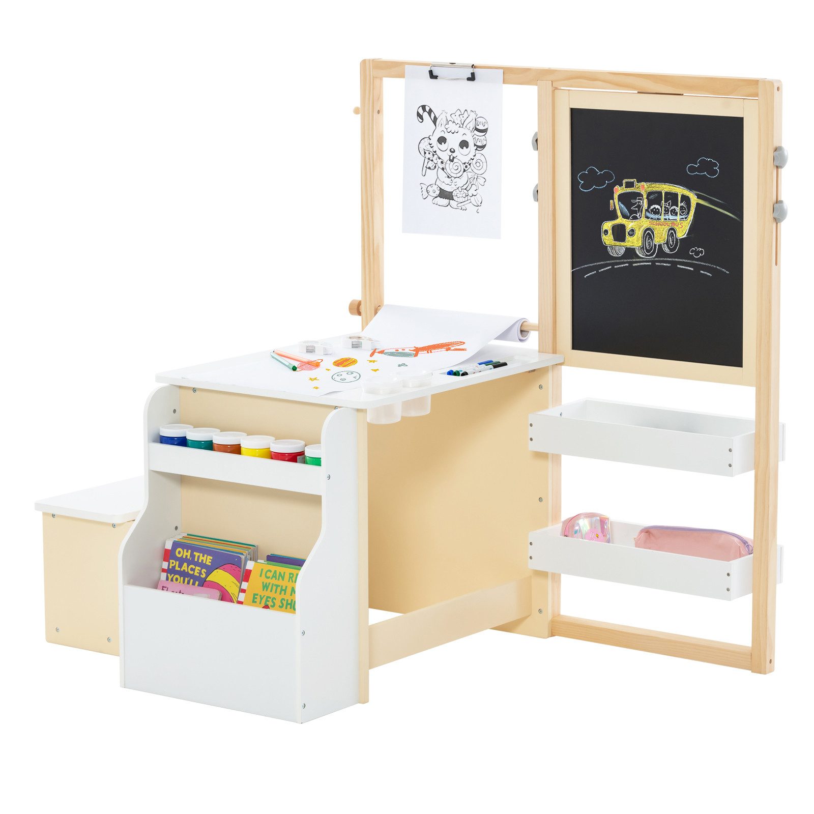 COSTWAY Standtafel 6 in 1 Kinder Staffelei Set, mit Bank