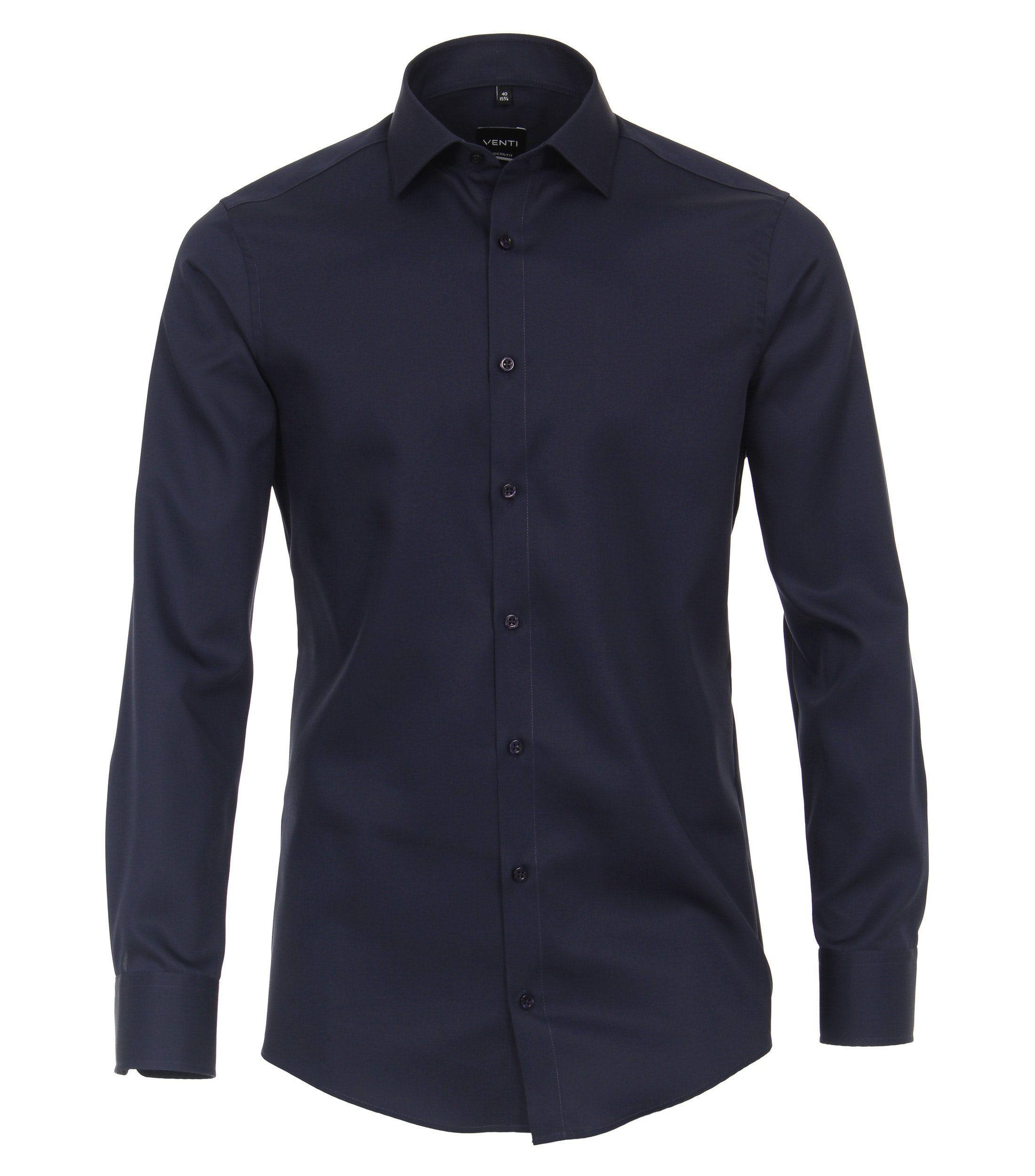 Dunkelblau VENTI - - Modern Dunkelblau - graues Langarm Businesshemd Businesshemd - Fit Einfarbig