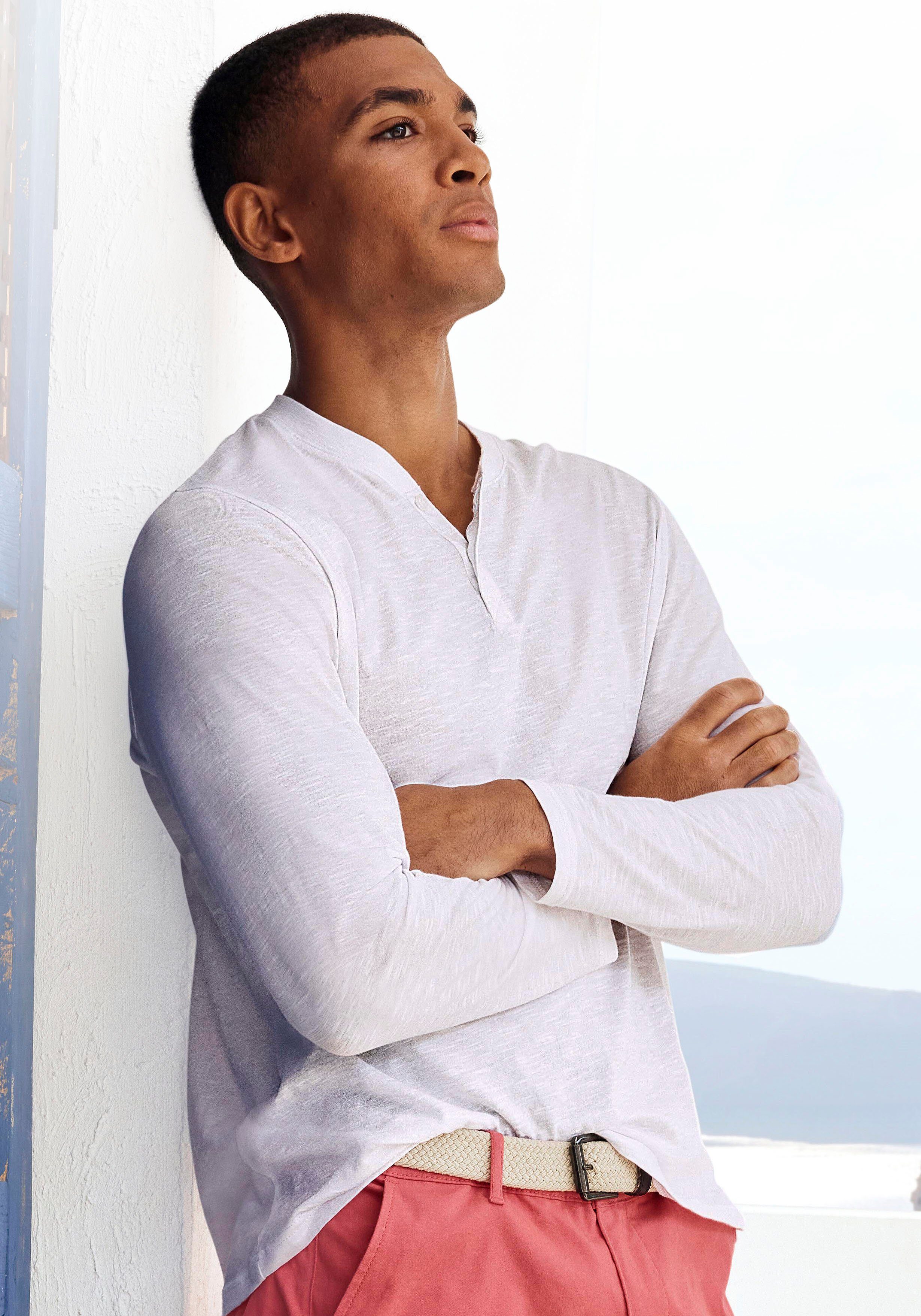 H.I.S Langarmshirt - Henleyshirt langarm Langarm, Shirt mit Knopfleiste aus strukturierter Baumwoll-Qualität