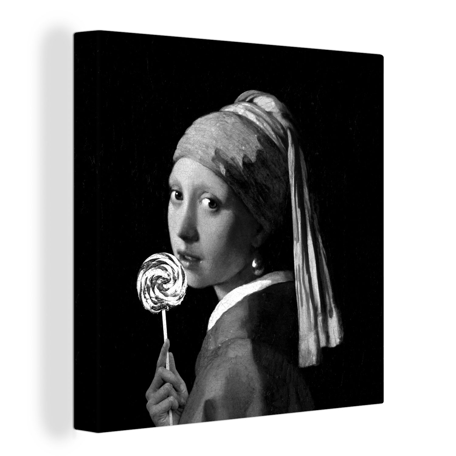 OneMillionCanvasses® Gemälde mit - St), Leinwand Wohnzimmer bunt Schwarz und, dem Schlafzimmer - Mädchen Das (1 Johannes Perlenohrring für Bilder Vermeer