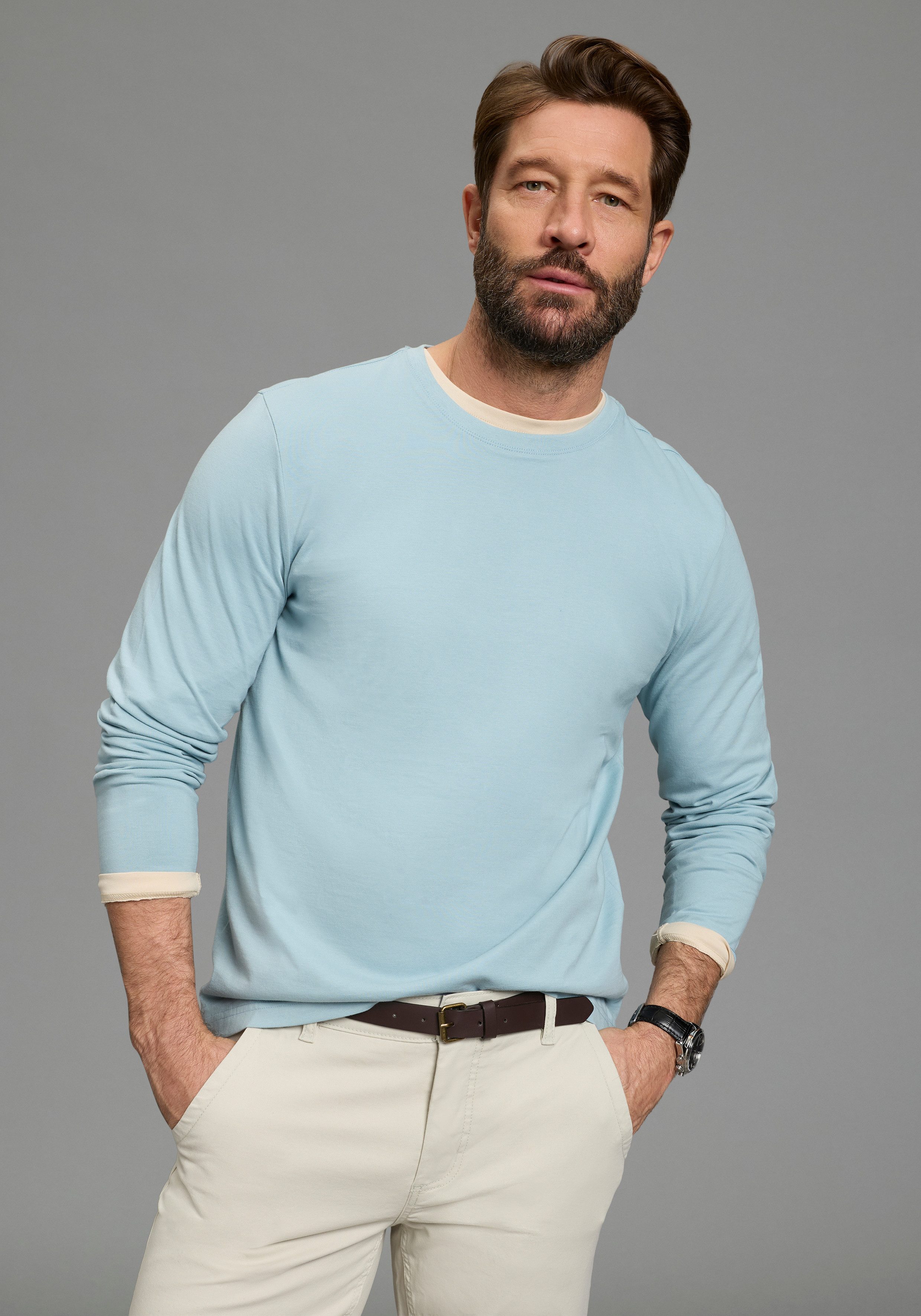 Man's World Langarmshirt neue Farbe ! (3er-Pack) Langarm, unifarben, aus Ba günstig online kaufen