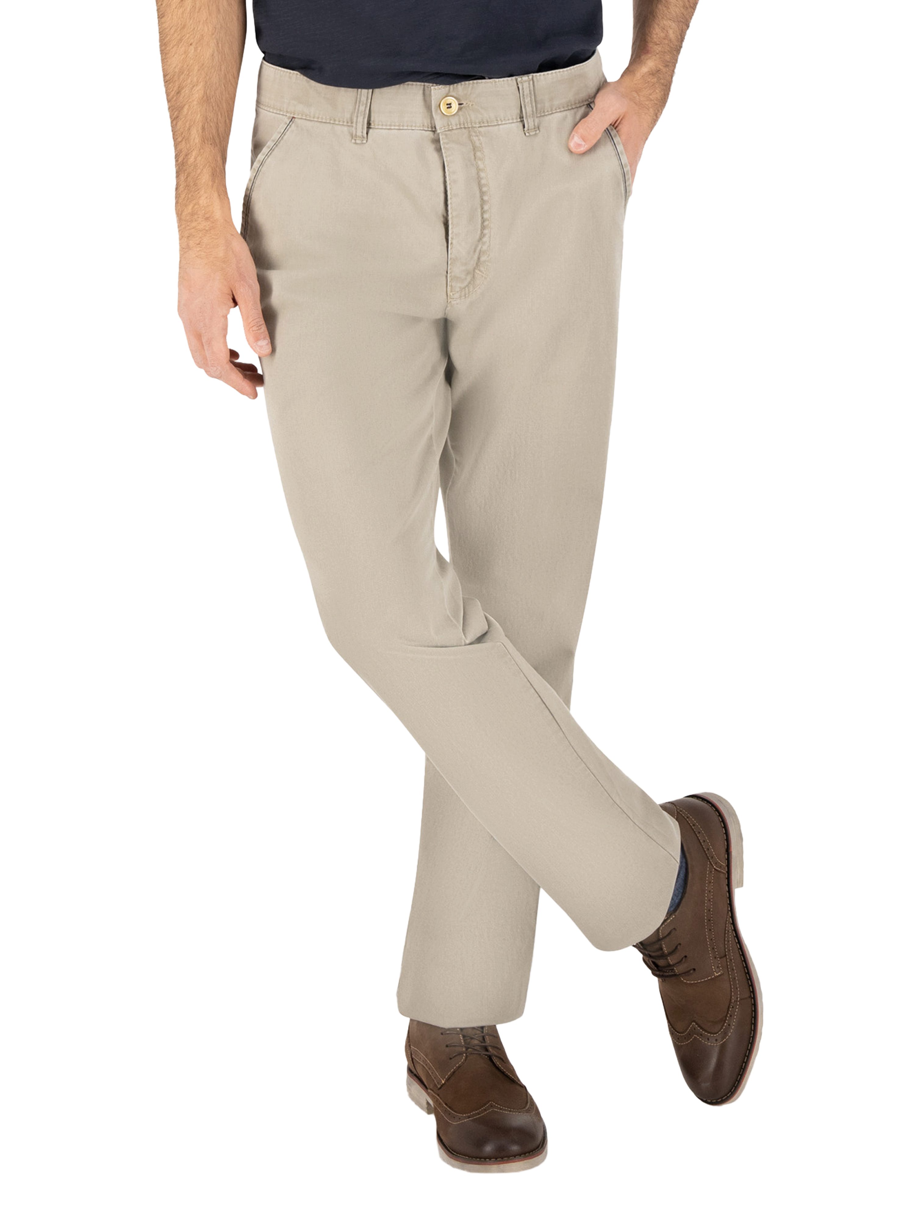Club of Comfort Chinohose Chino/Flat Front Hose GARVEY 6701 - grau-beige - Herrenhose - 27 Bequeme Flat Front-Hose, elastischer Komfortbund - Baumwollgewebe in B