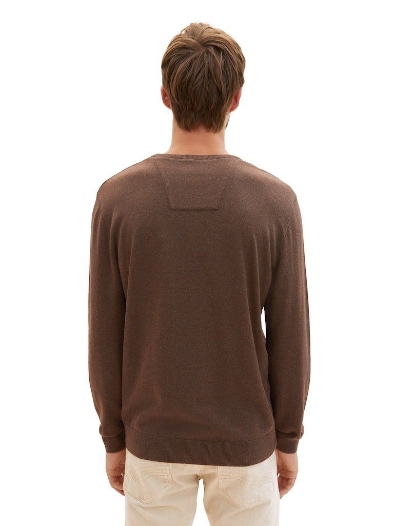 Sweater TOM Sweatshirt Dark V-Neck TAILOR Brown (1-tlg) Melange Basic 32717