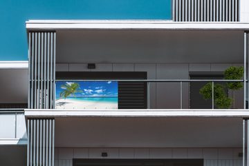 MuchoWow Balkonsichtschutz Strand - Meer - Palme - Insel (1-St) Balkonbanner, Sichtschutz für den Balkon, Robustes und wetterfest