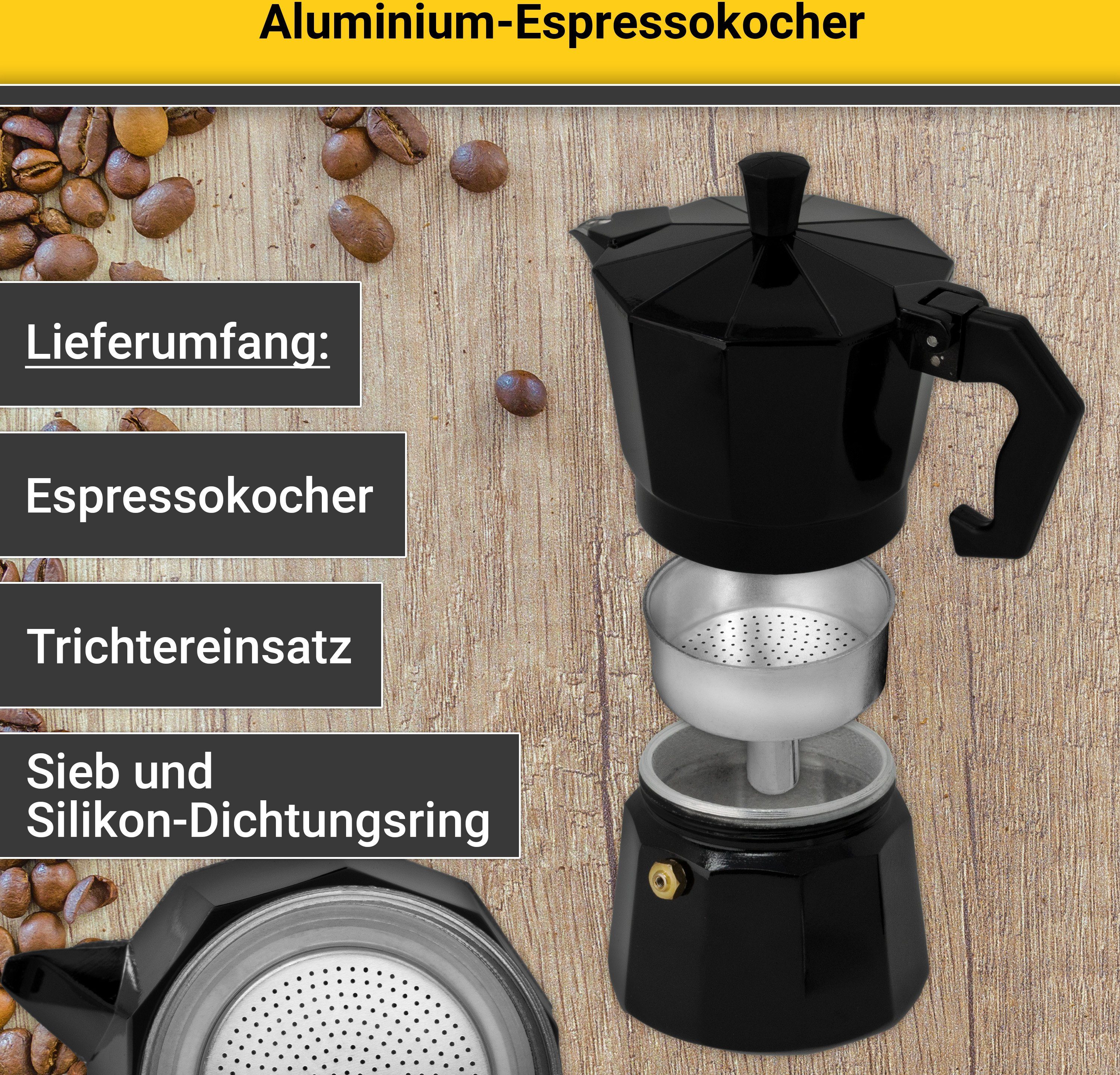 Krüger Espressokocher, 0,35l Kaffeekanne, traditionell italienisch, aus Aluminium, mit Silikon-Dichtungsring