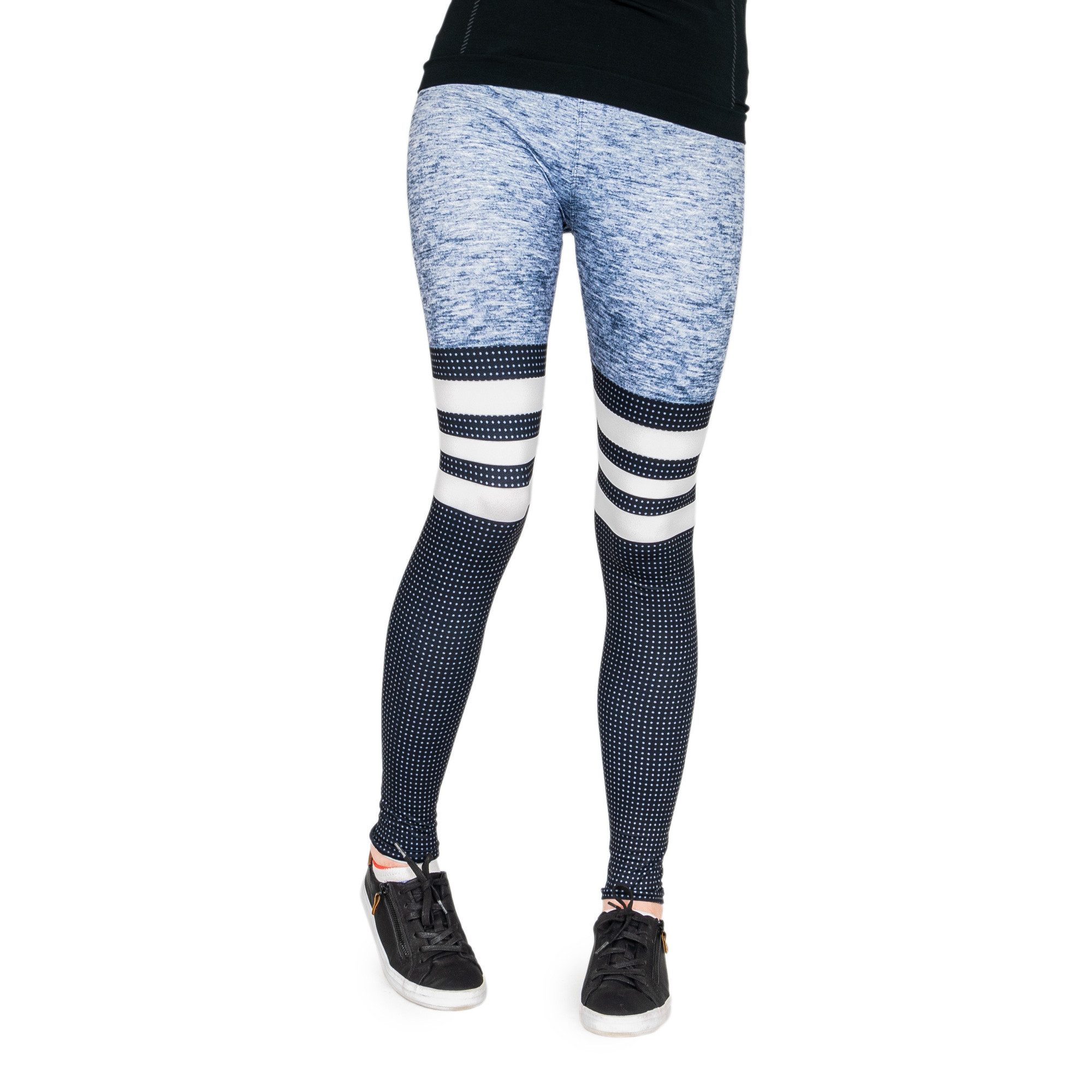 cosey Leggings Yoga & Fitness-Leggings (Einheitsgröße) - Stripes & Dots Schwarz-Grau (atmungsaktiv • schnelltrocknend • blickdicht • figurbetonte Passform, Einzelartikel) Stripes & Dots Schwarz-Grau