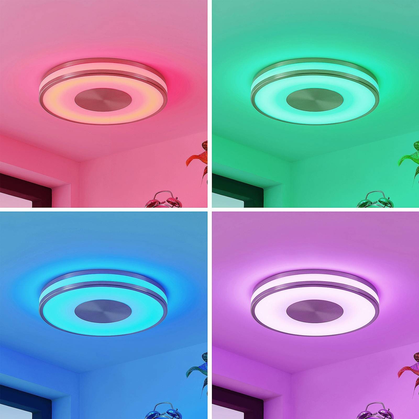 LED-Leuchtmittel Lindby Deckenleuchte Farbwechsel nickel, verbaut, weiß, Eisen, flammig, RGB inkl. fest PMMA, Fjella, + Modern, weiß, dimmbar, LED 1