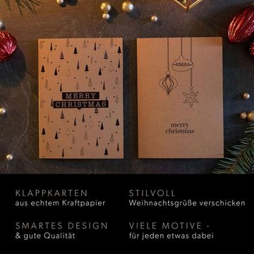 bigdaygraphix Weihnachtskarte 20 Weihnachtskarten ohne Umschläge, Klappkarten aus Kraftpapier