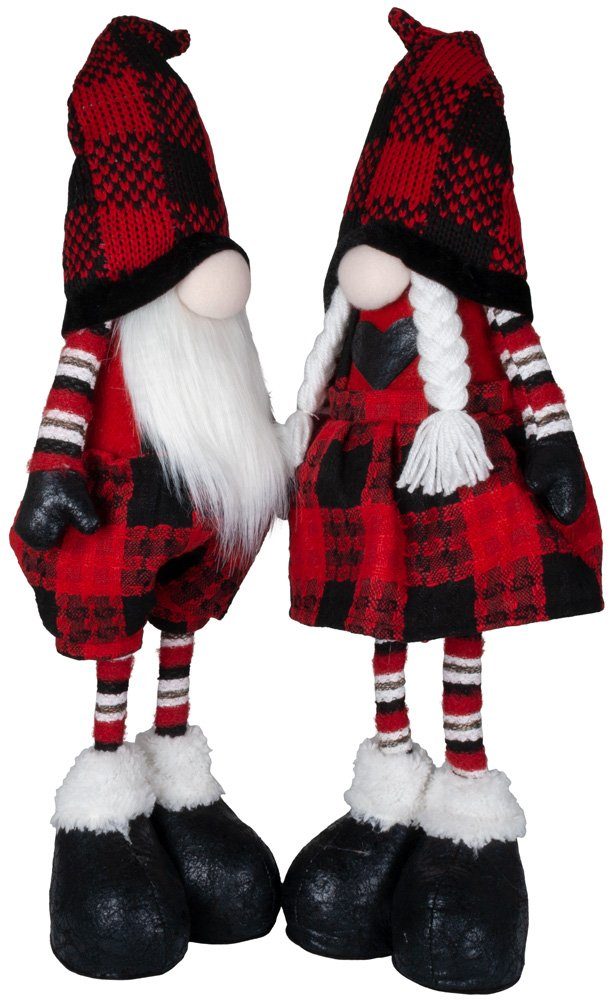 Christmas Paradise Weihnachtsfigur stehender Wackel-Wichtel 45cm (58cm) (Dekofiguren, 2 St., im Set), Gnom Pärchen, 2 Designs Mann und Frau, Weihnachtsdeko Rot-Schwarz