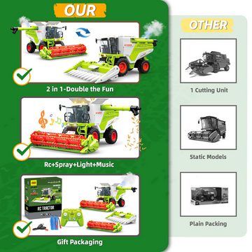 Esun RC-Traktor Ferngesteuerter Mähdrescher, Mähdrescher Spielzeug ab 3 4 5 6 Jahre, (Set, Komplettset), Ferngesteuerter Traktor mit Sprühen, Licht und Ton