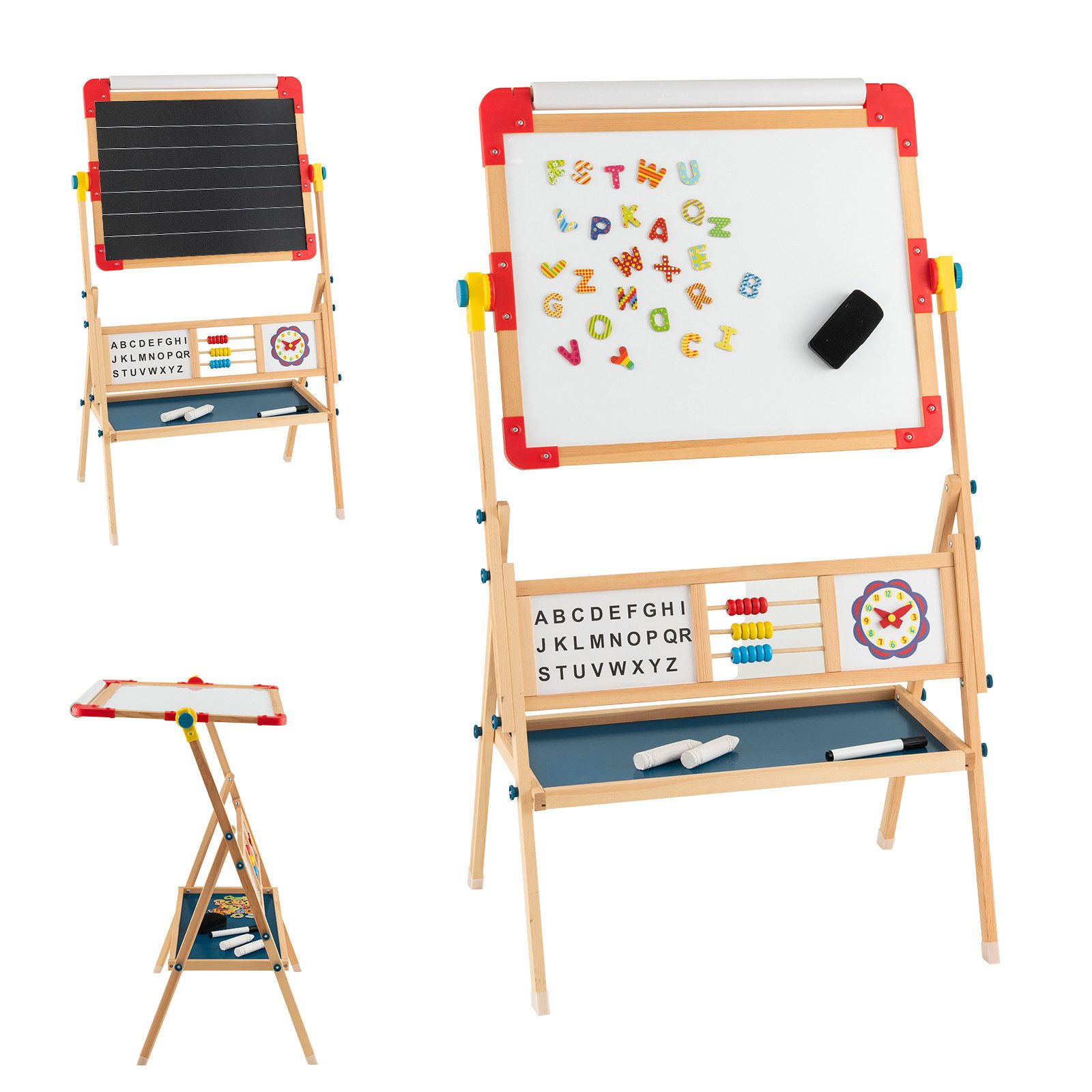 COSTWAY Standtafel Kinder Kreidetafel, Holz, mit Papierrolle günstig online kaufen