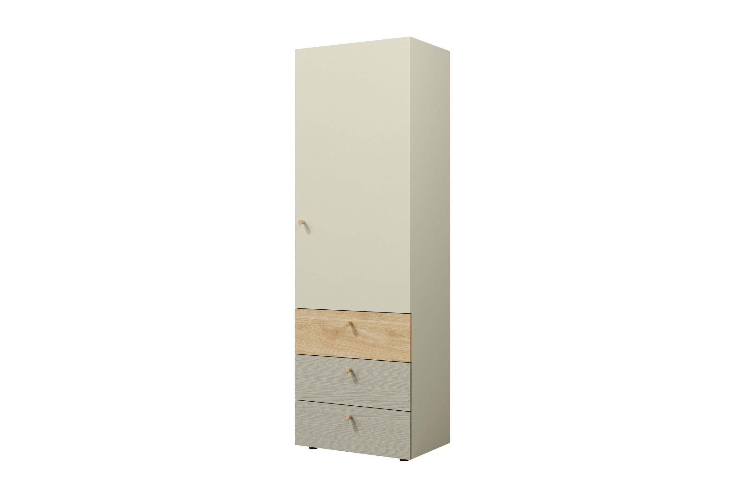 Deine Möbel 24 Kinderregal YOGI 04 Regal 60 cm breit, Set 2-tlg., Kinderzimmer Jugendzimmer Graubeige Geölte Eiche Eukalyptus Koralle